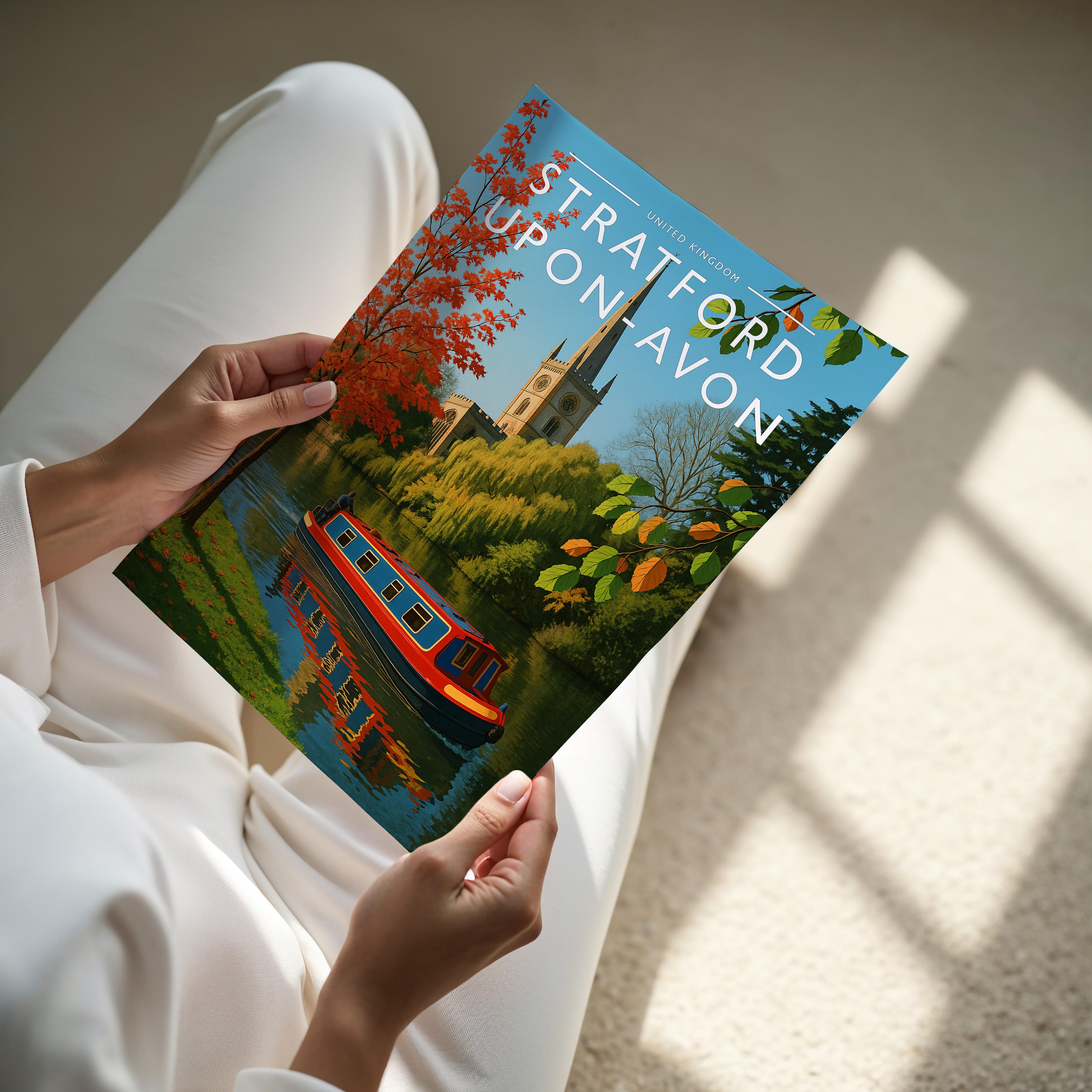 Stratford-upon-Avon Travel Poster - A4 print held in hand