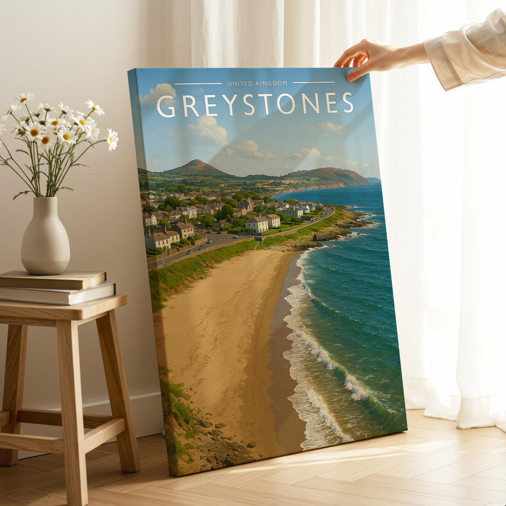 Greystones Travel Poster as a gallery-wrapped canvas