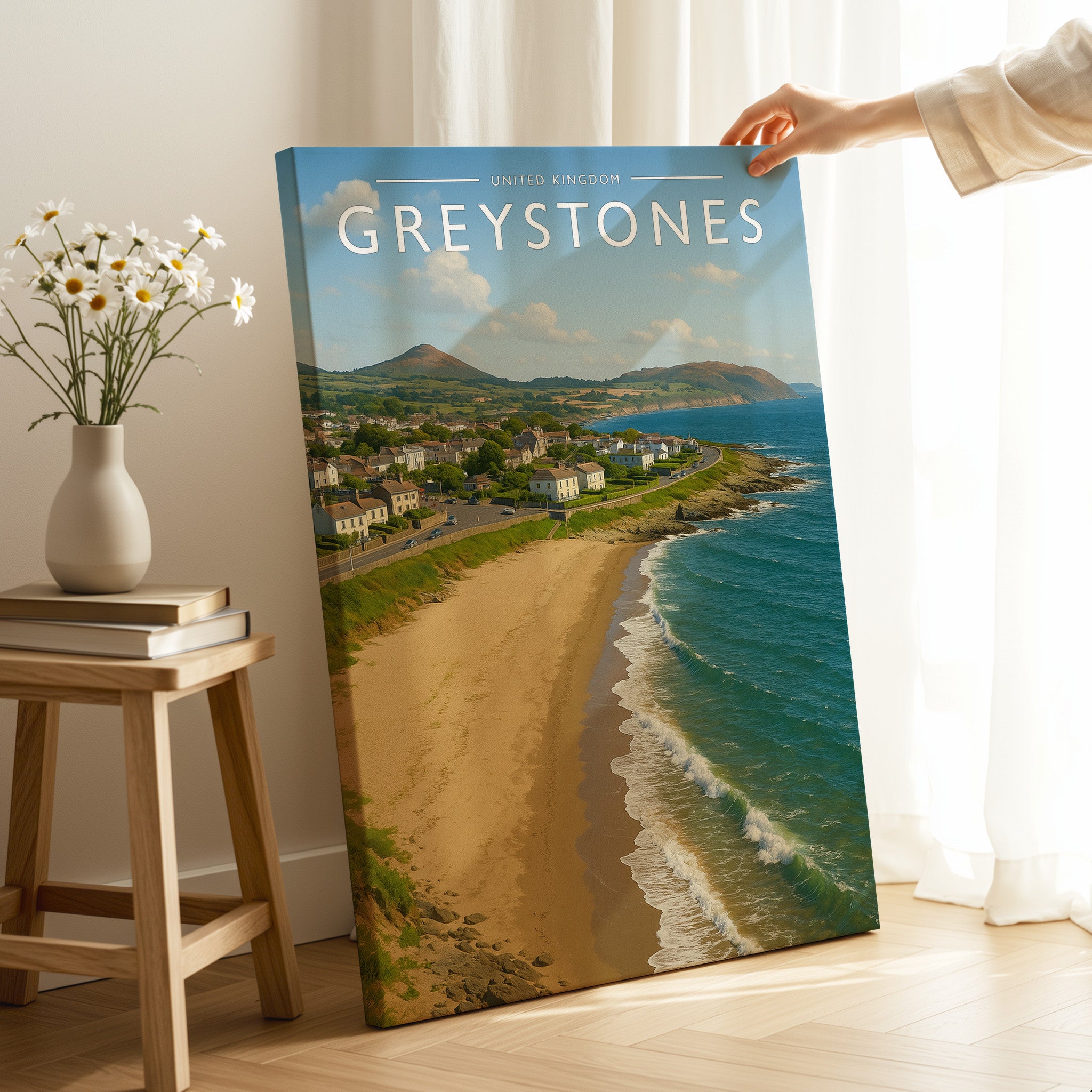 Greystones Travel Poster as a gallery-wrapped canvas