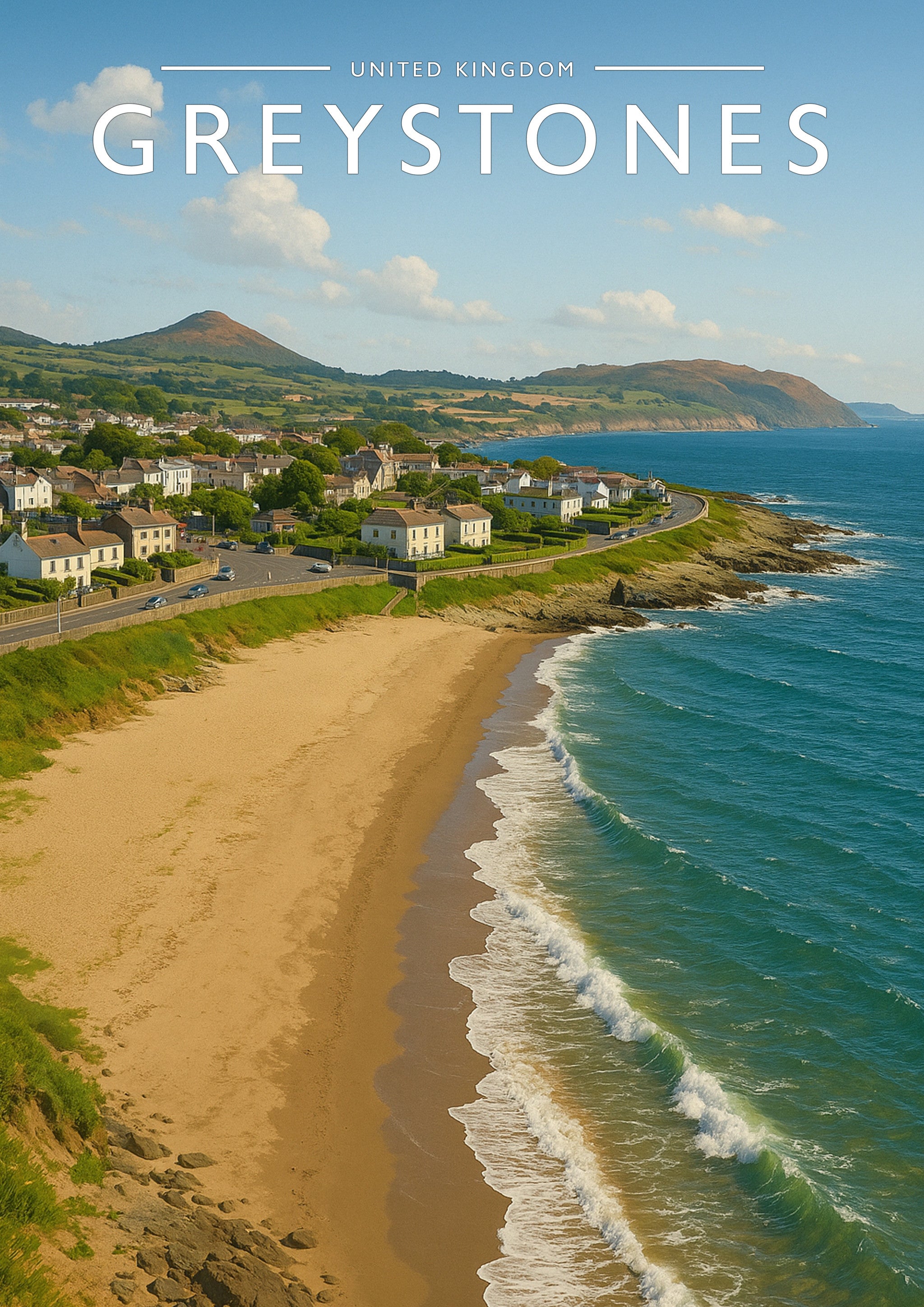 Greystones Travel Poster - A4 travel poster print