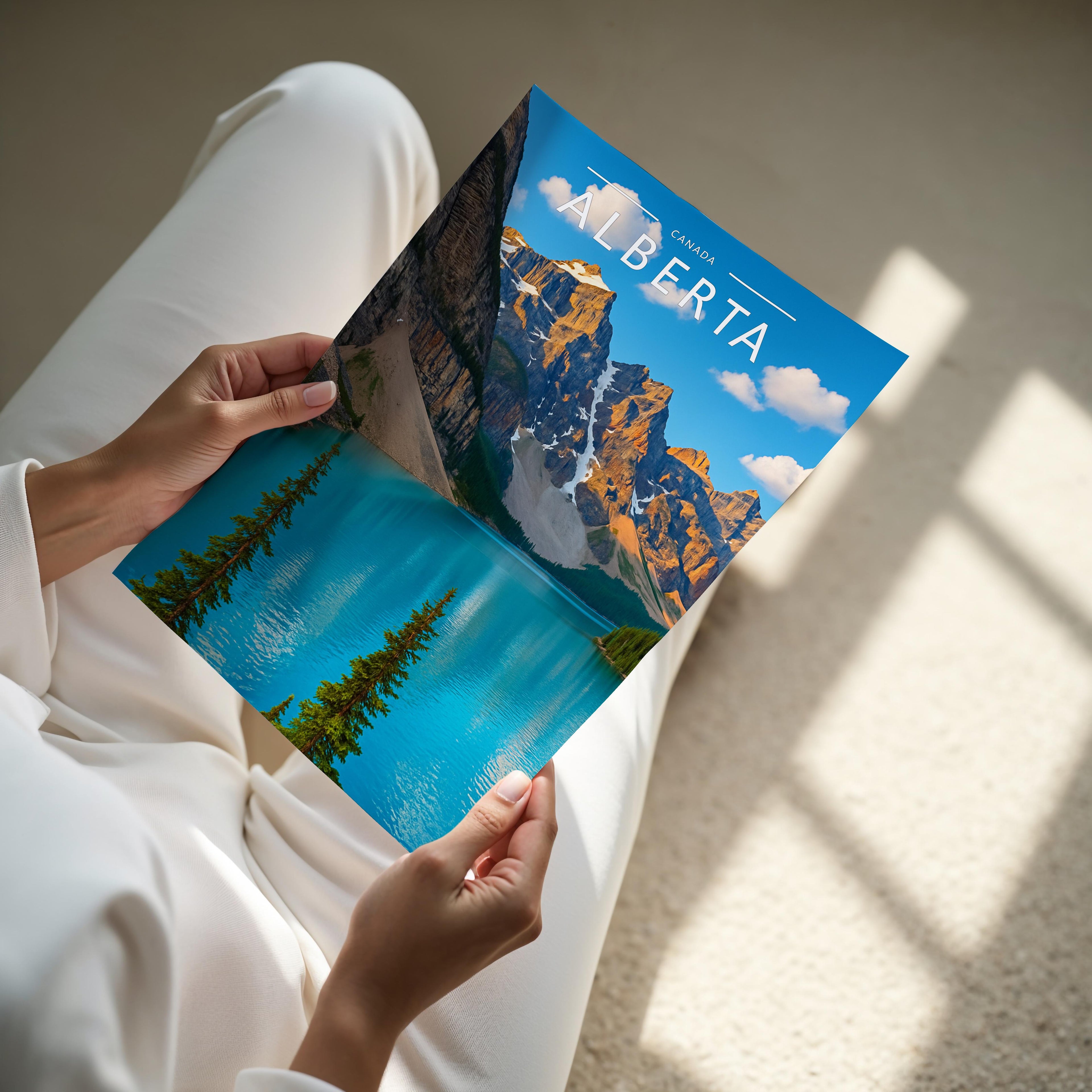 Alberta Travel Poster - A4 print held in hand