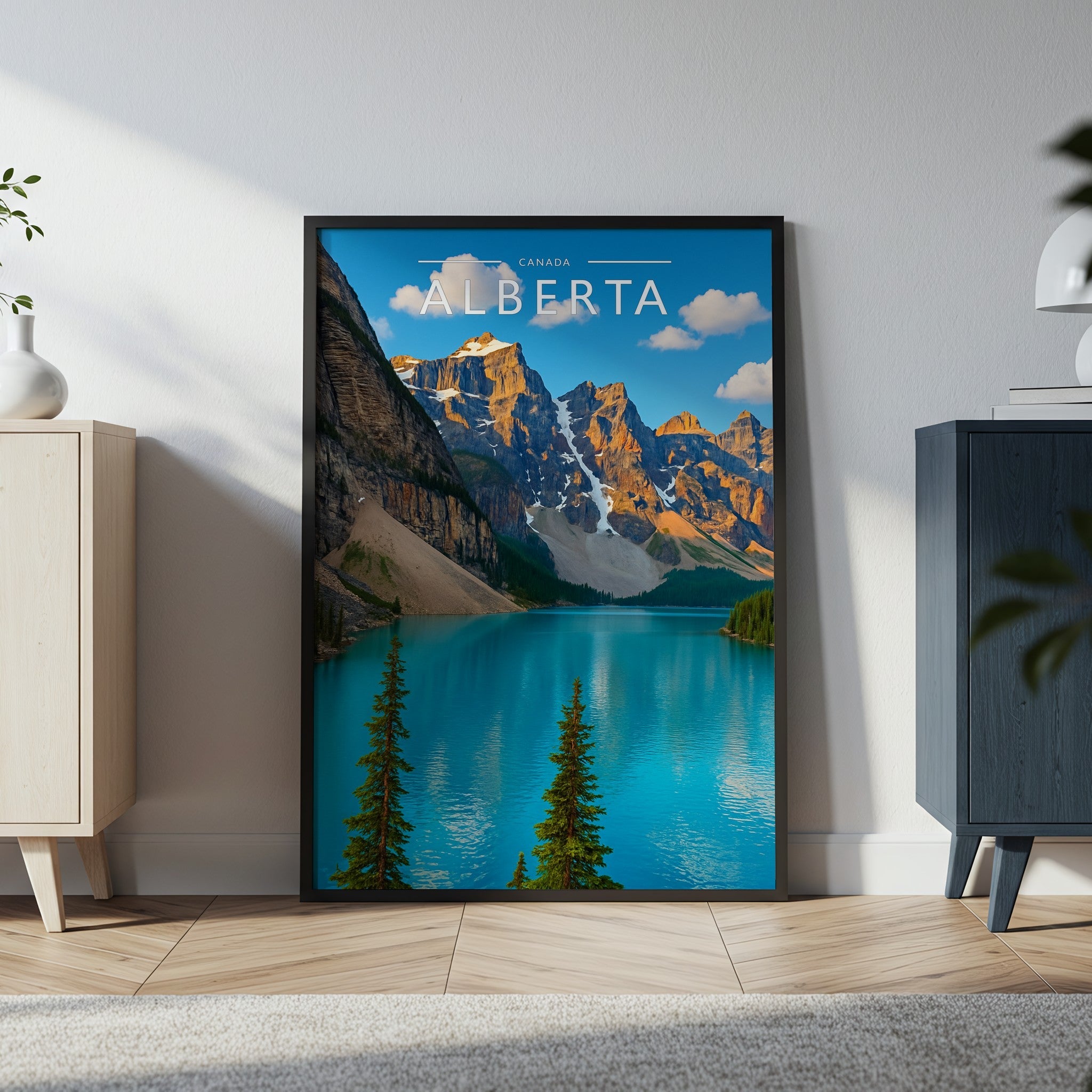 Alberta Travel Poster in a black frame