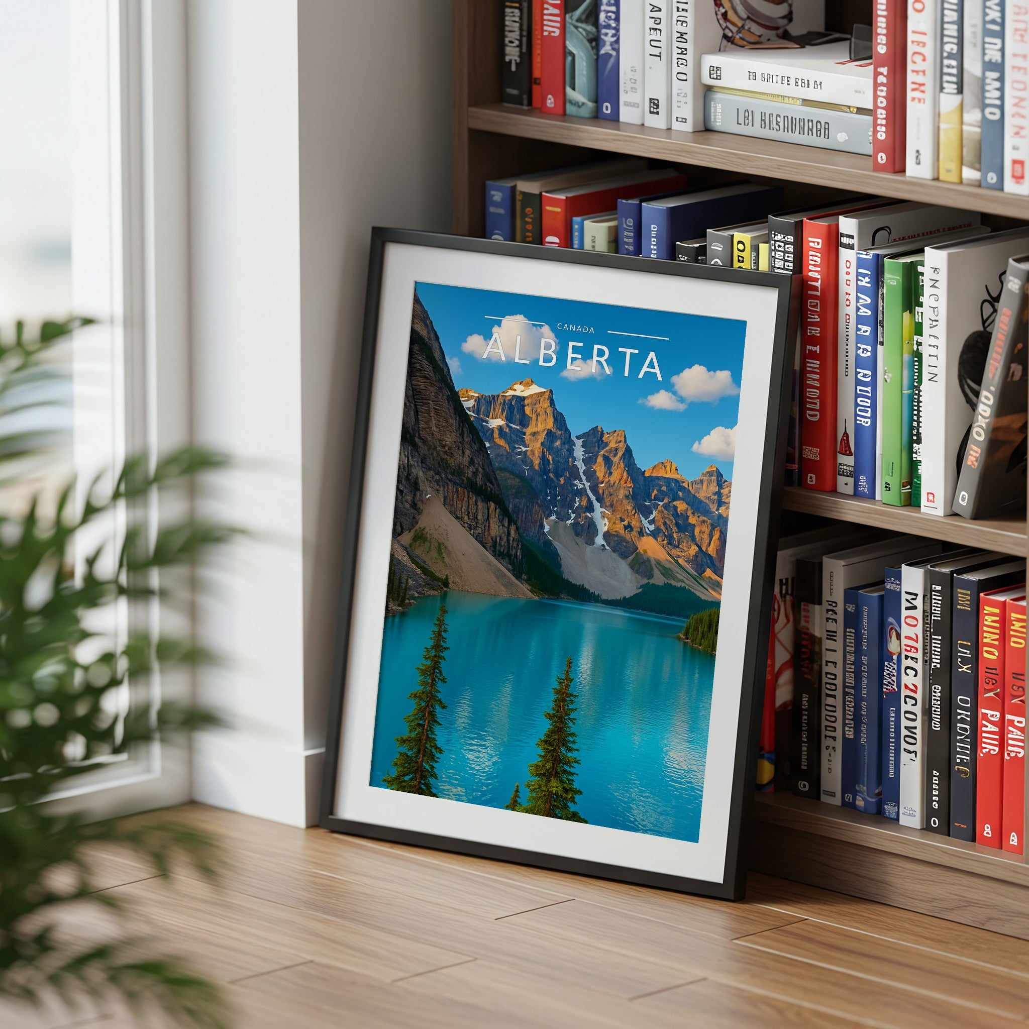 Alberta Travel Poster mounted in a black frame