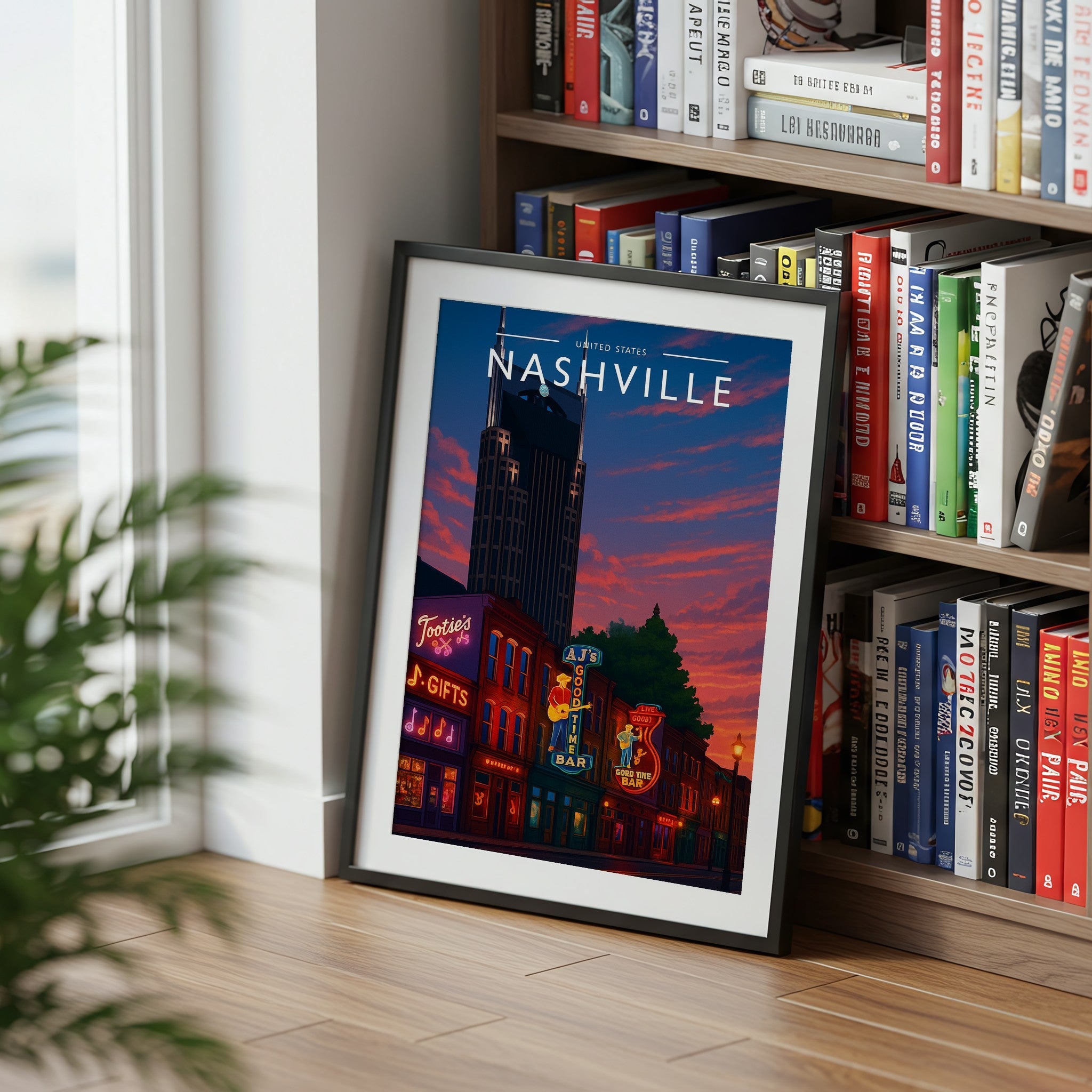 Nashville Travel Poster mounted in a black frame