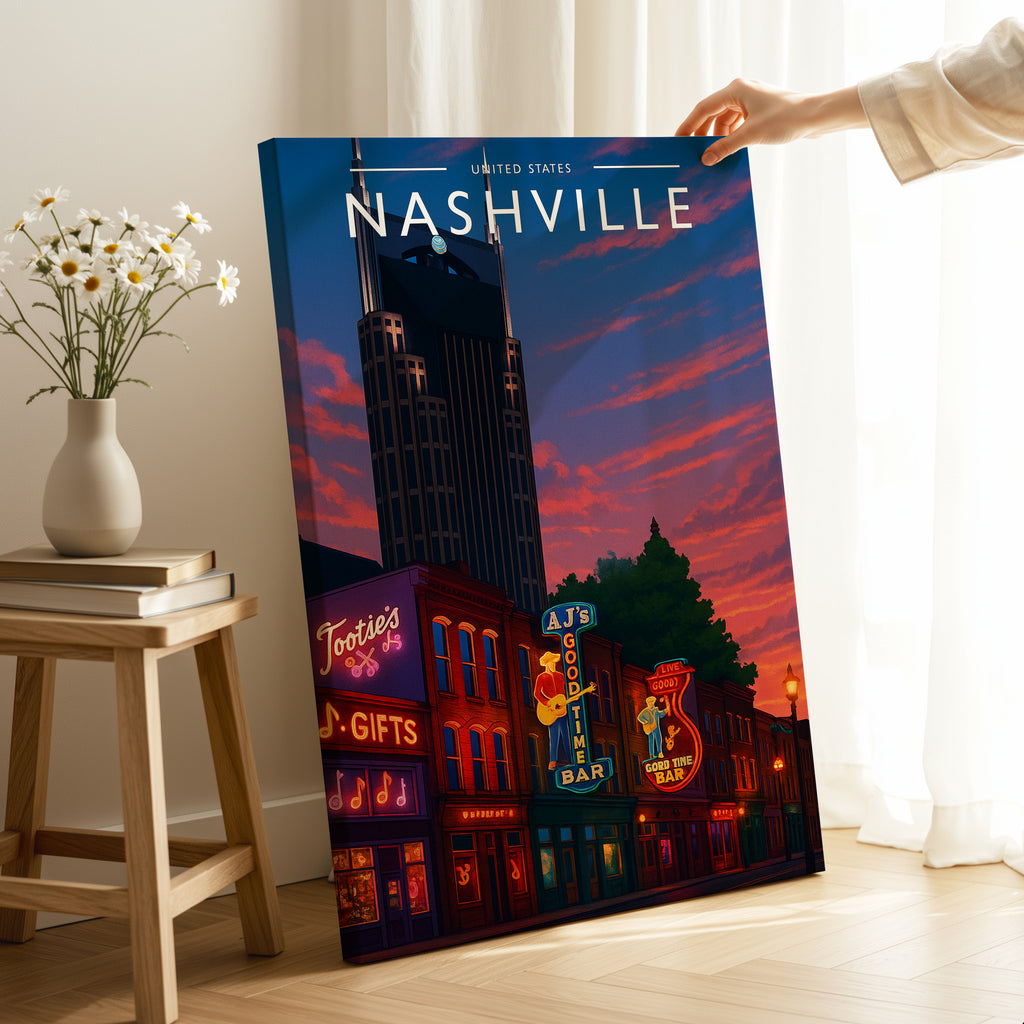 Nashville Travel Poster as a gallery-wrapped canvas