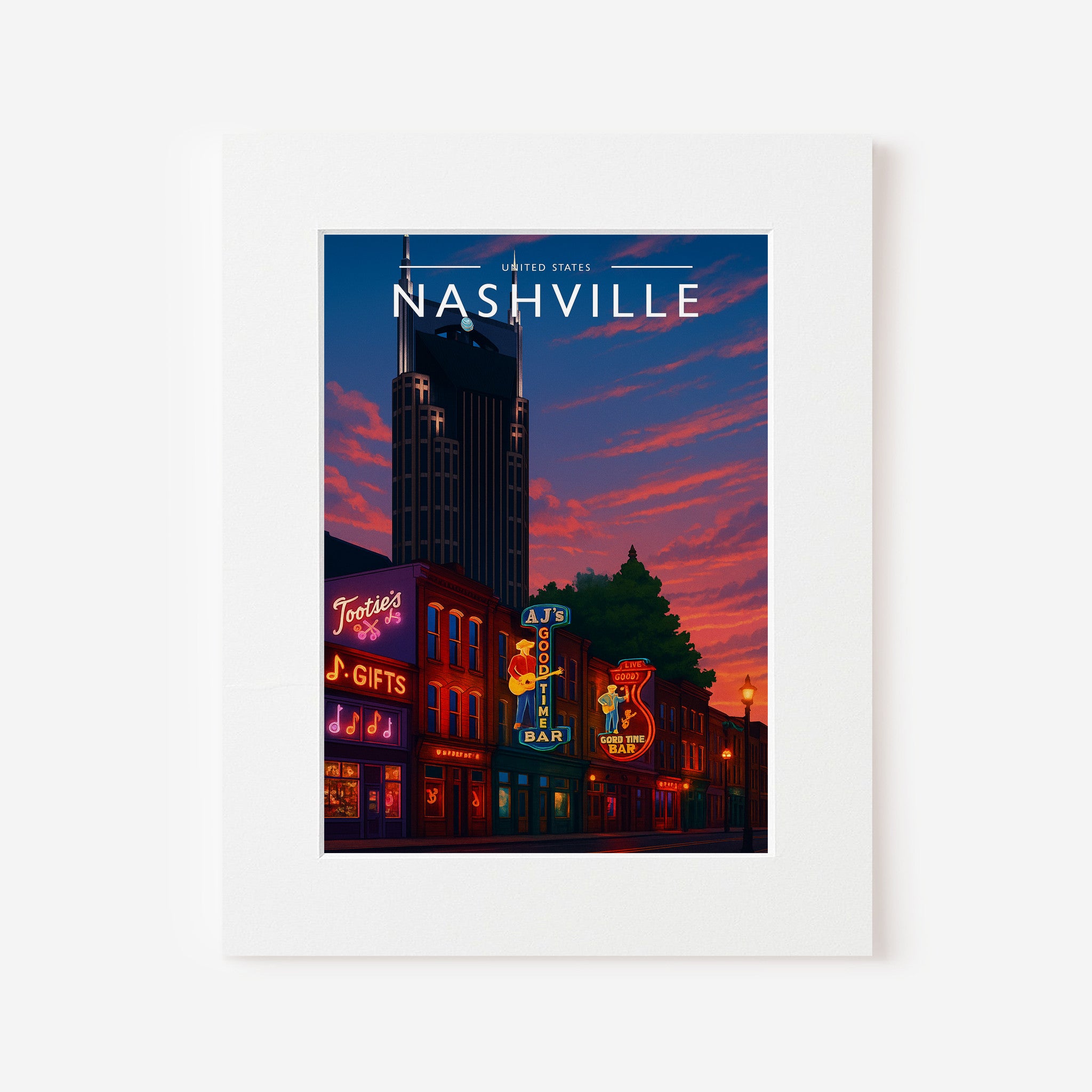 Nashville Travel Poster in a white mount
