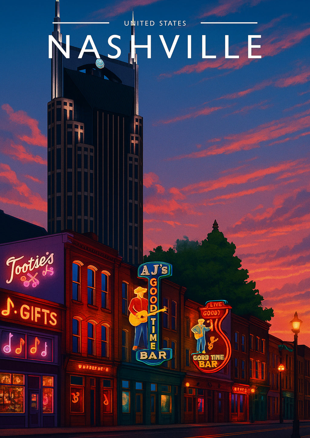 Nashville Travel Poster - A4 travel poster print