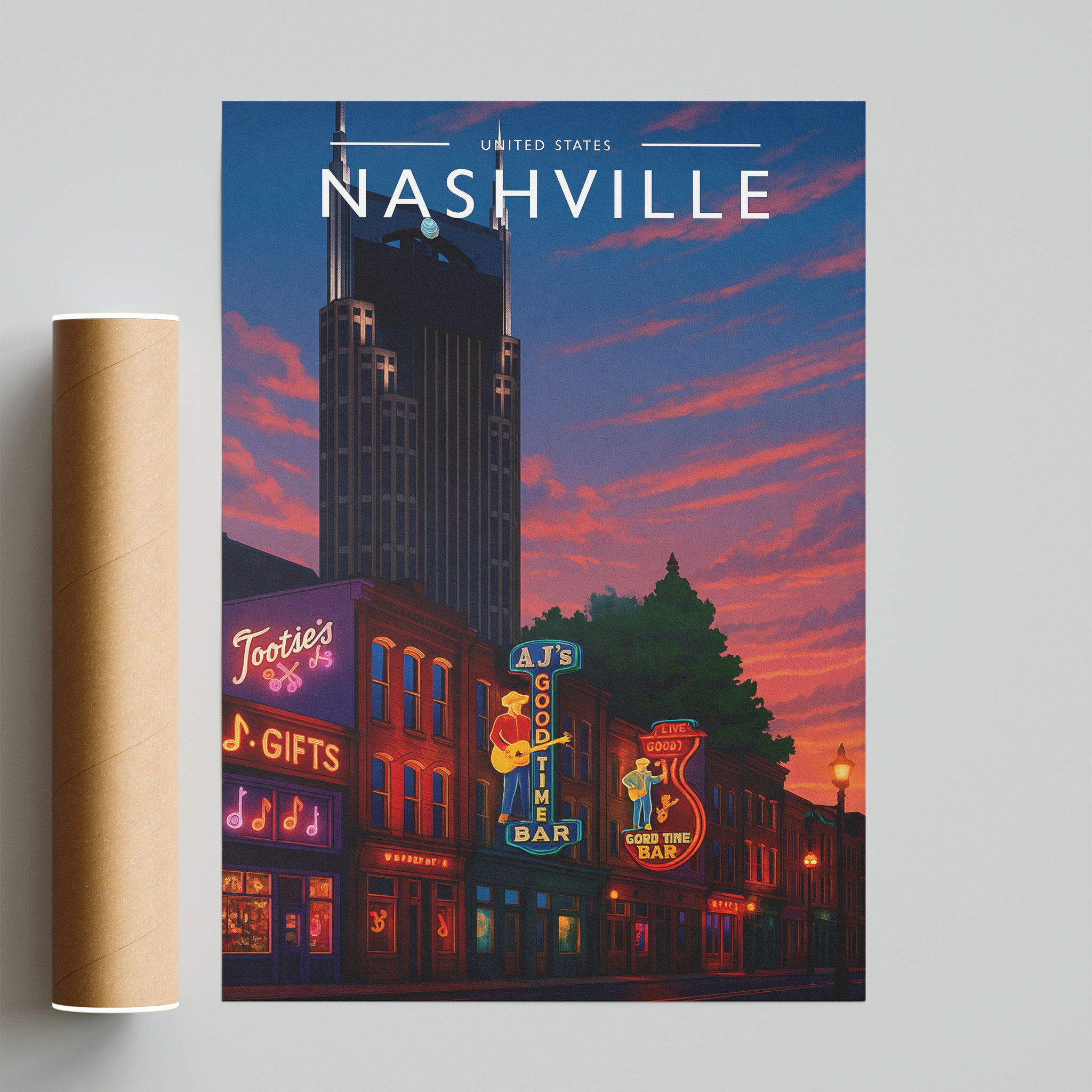 Nashville Travel Poster - fine art print with shipping tube