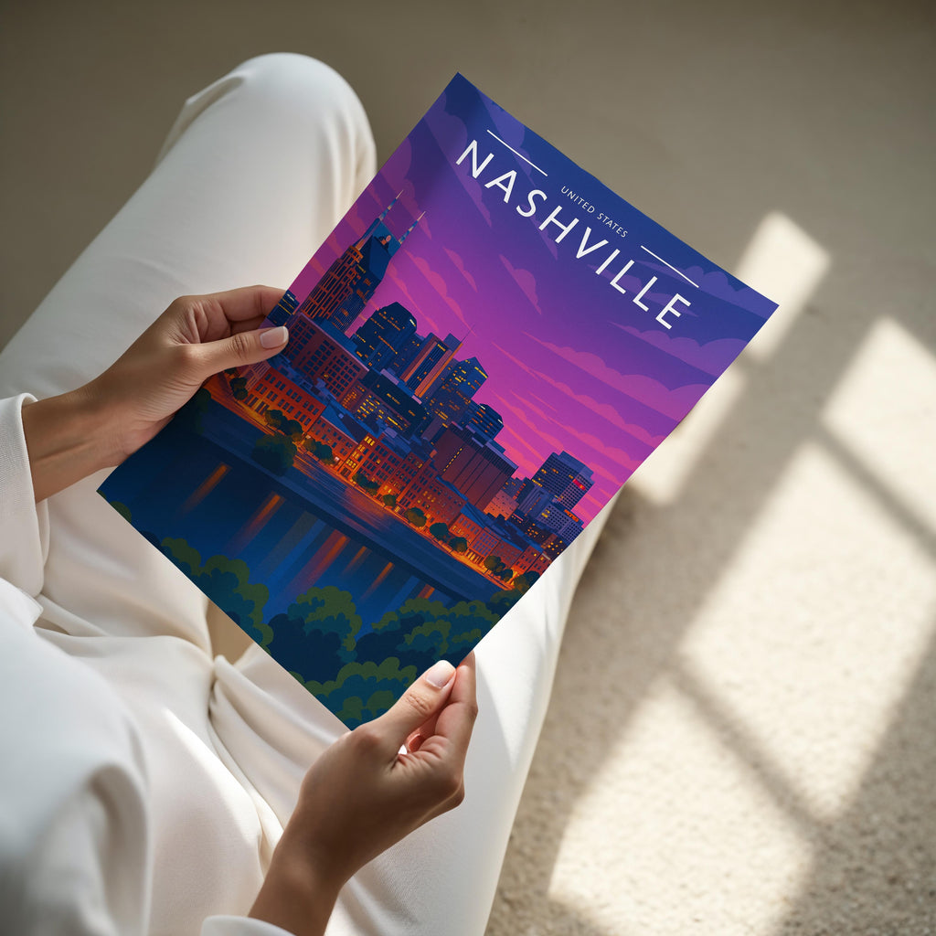 Nashville #2 Travel Poster - A4 print held in hand