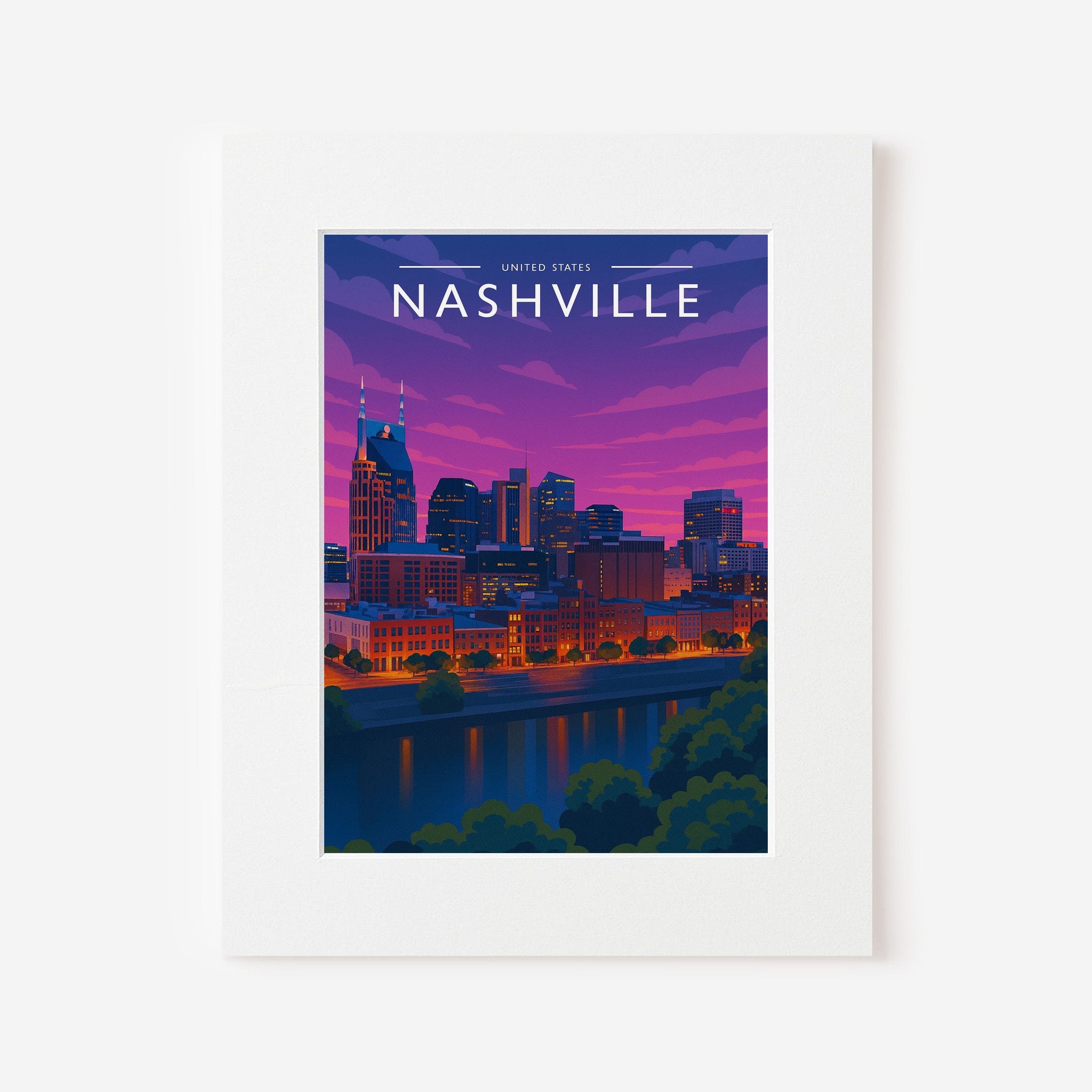 Nashville #2 Travel Poster in a white mount