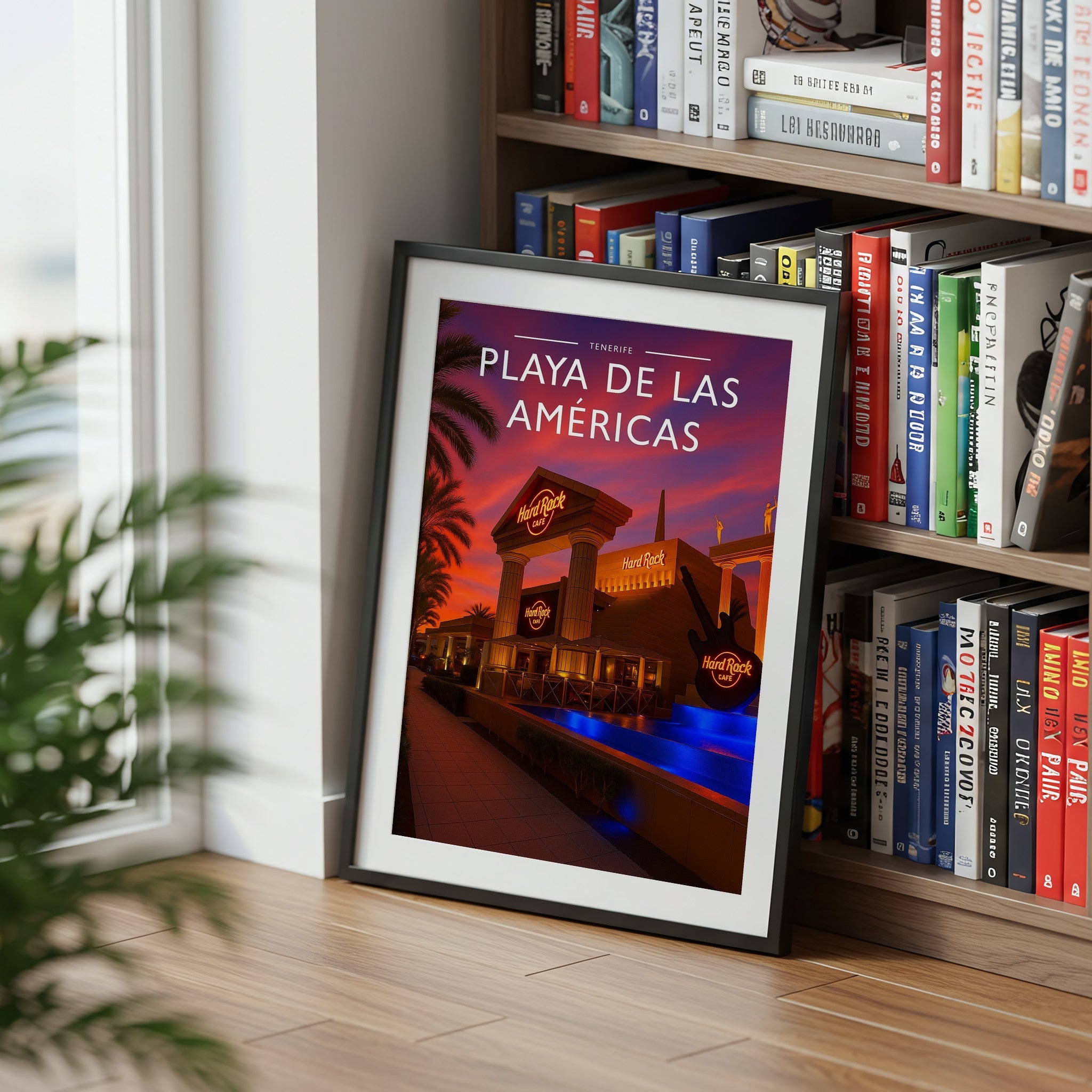 Playa de las Américas Travel Poster mounted in a black frame