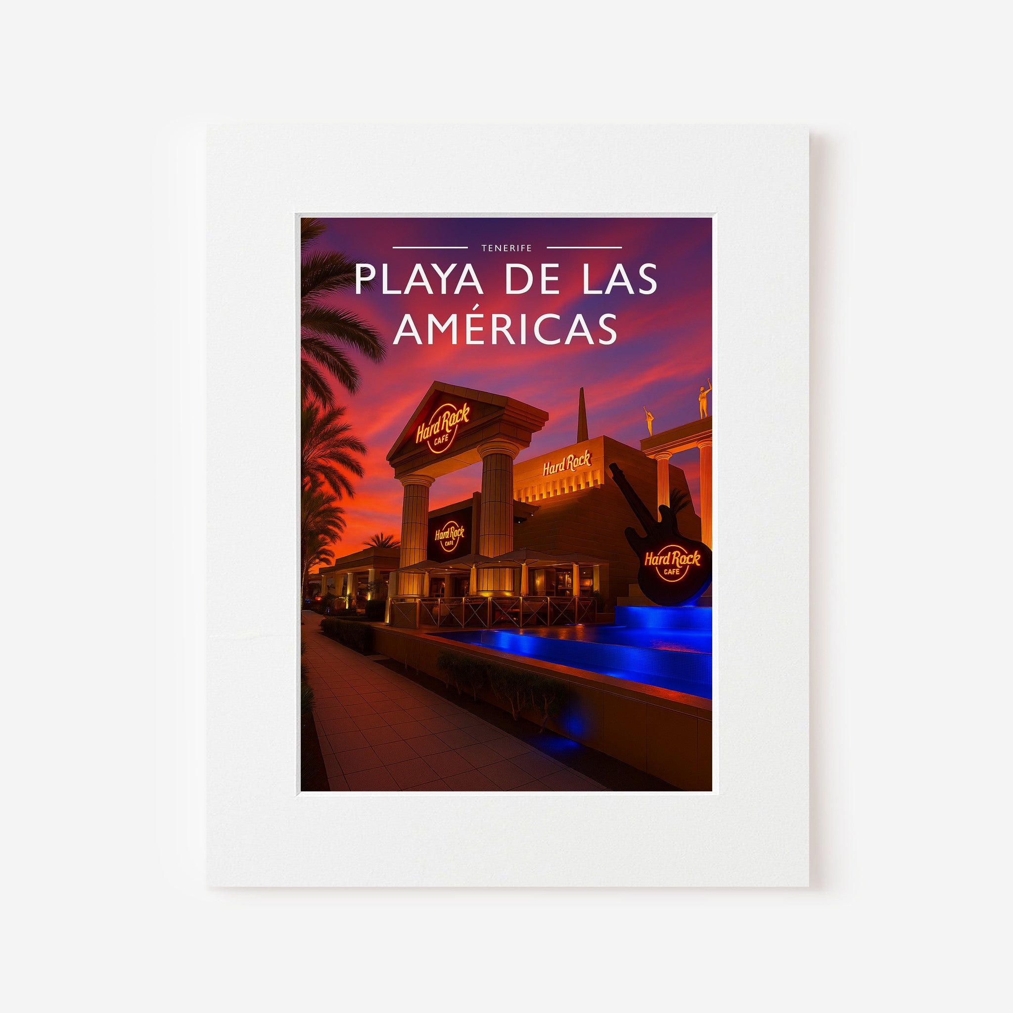 Playa de las Américas Travel Poster in a white mount