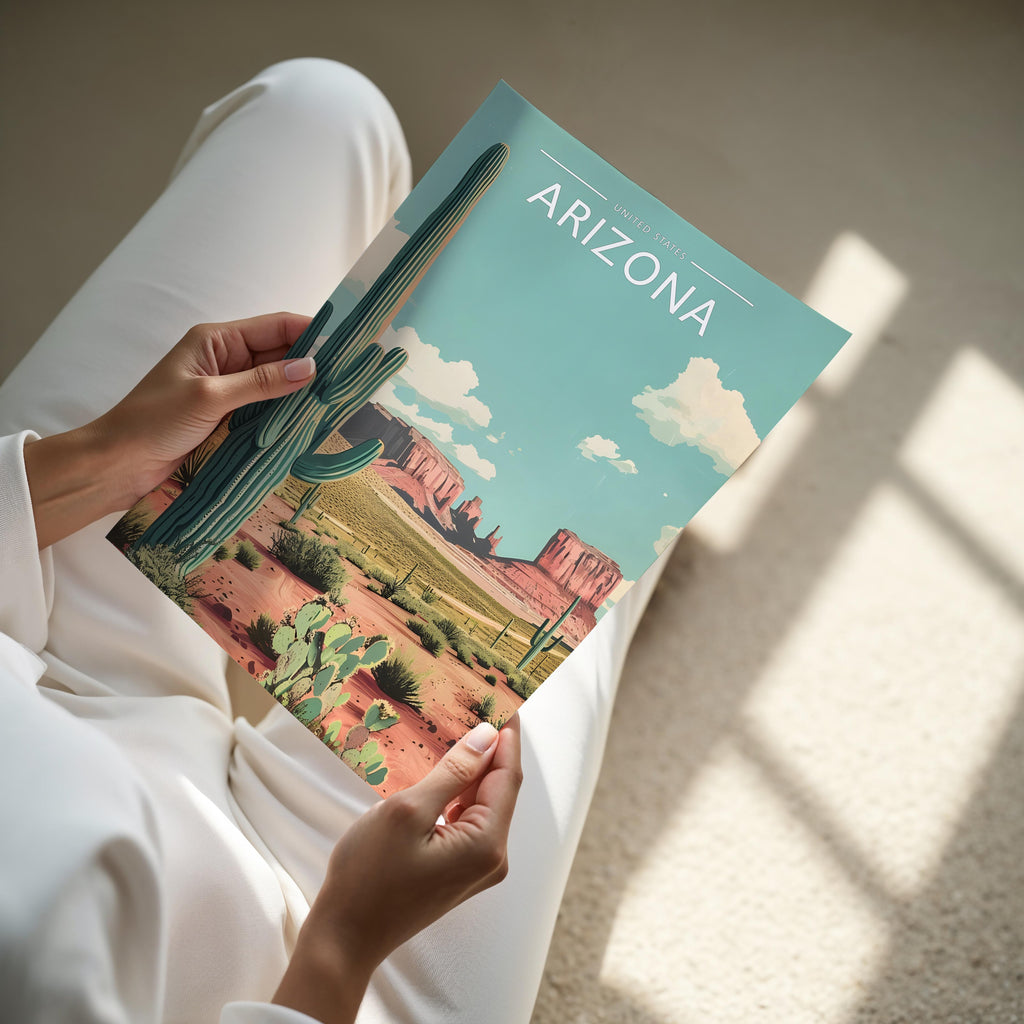 Arizona Travel Poster - A4 print held in hand