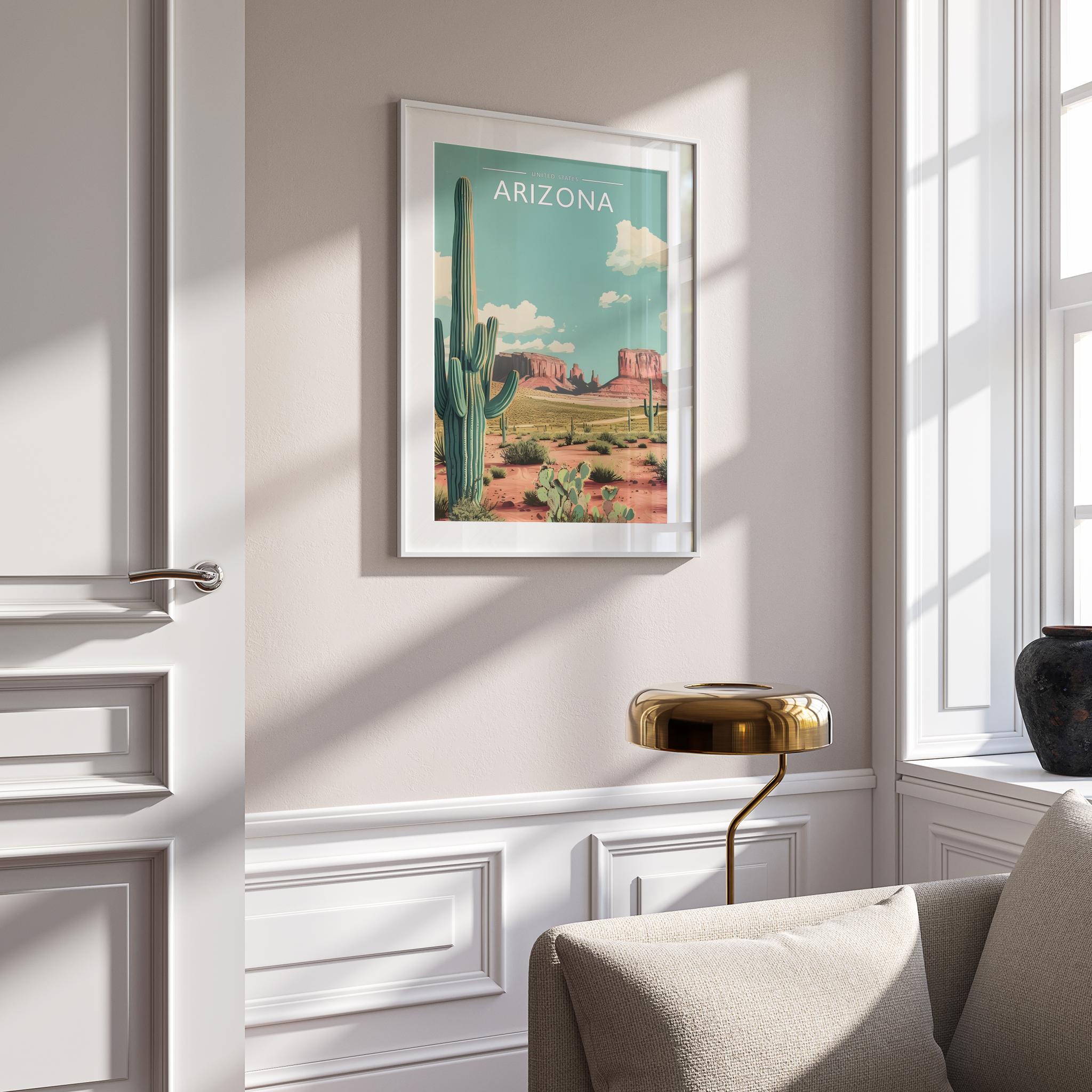Arizona Travel Poster mounted in a white frame