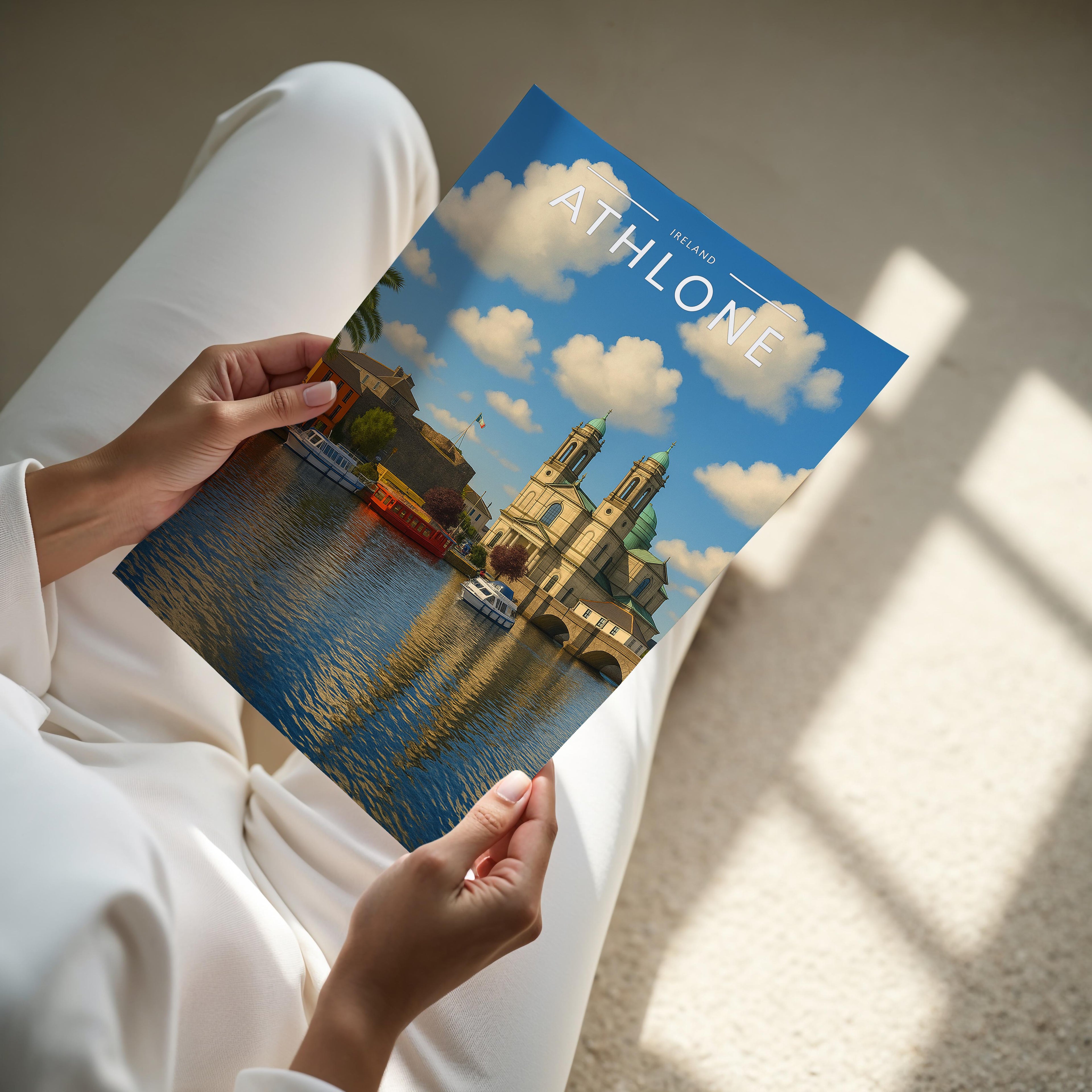 Athlone Travel Poster - A4 print held in hand