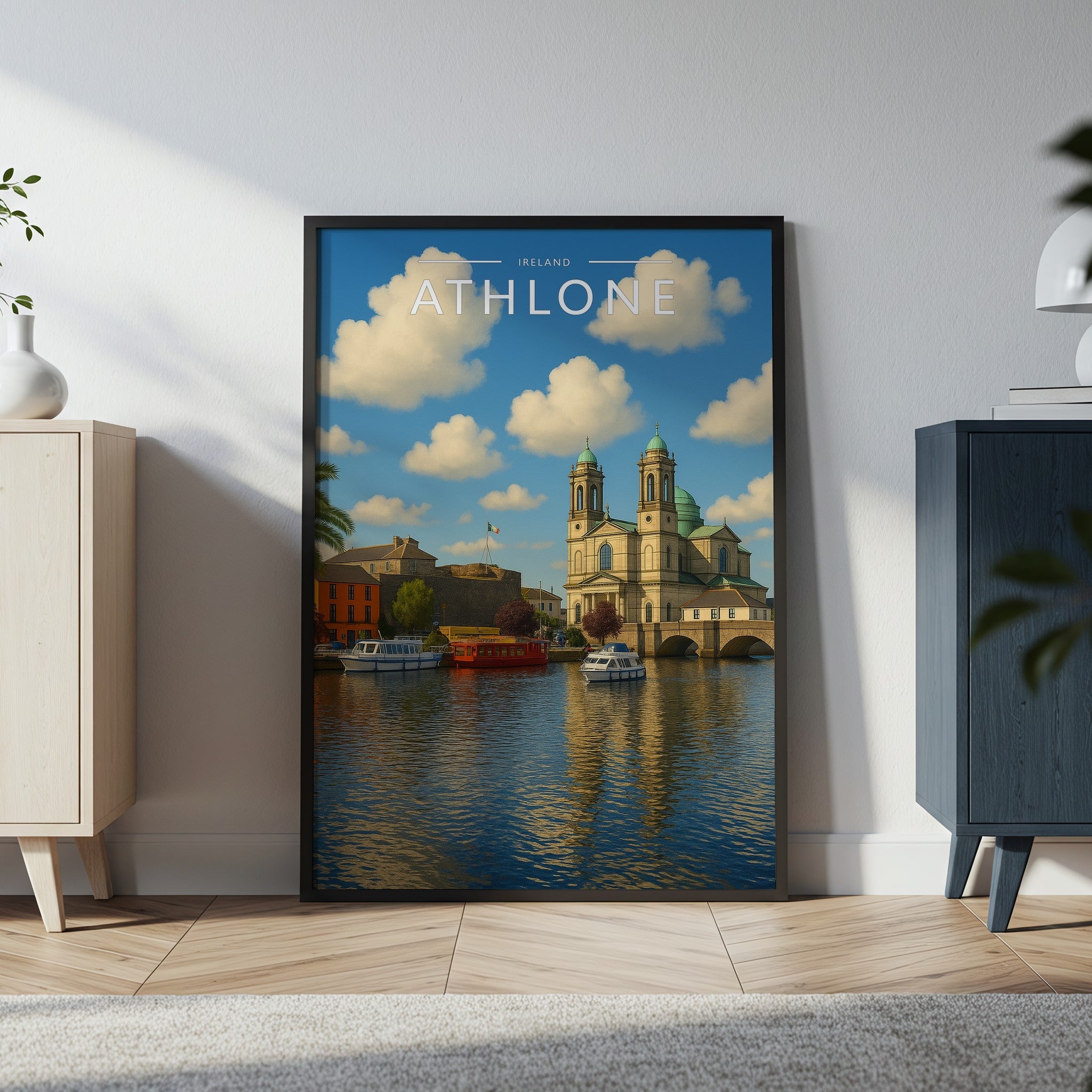 Athlone Travel Poster in a black frame