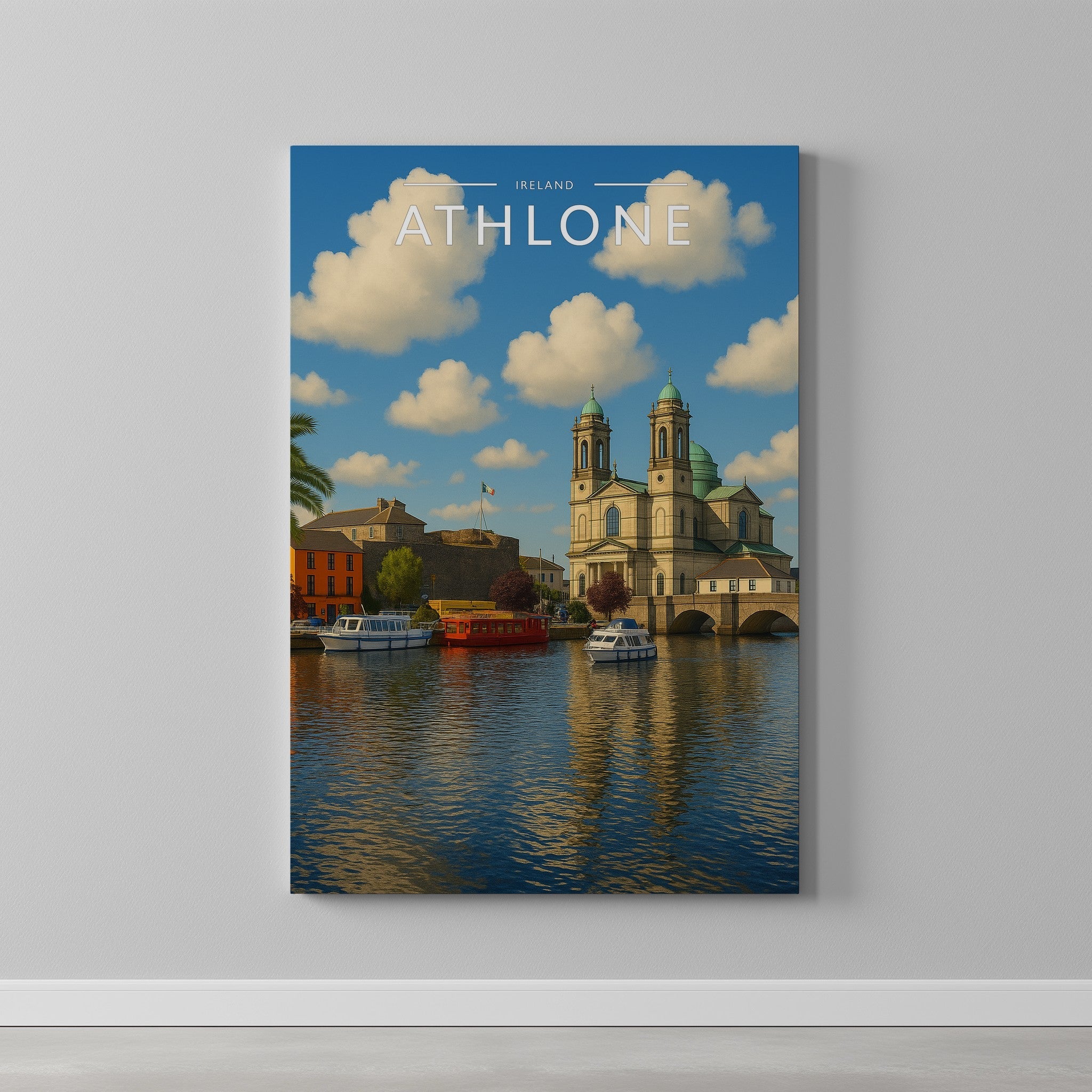 Athlone Travel Poster as a gallery-wrapped canvas on a plain wall