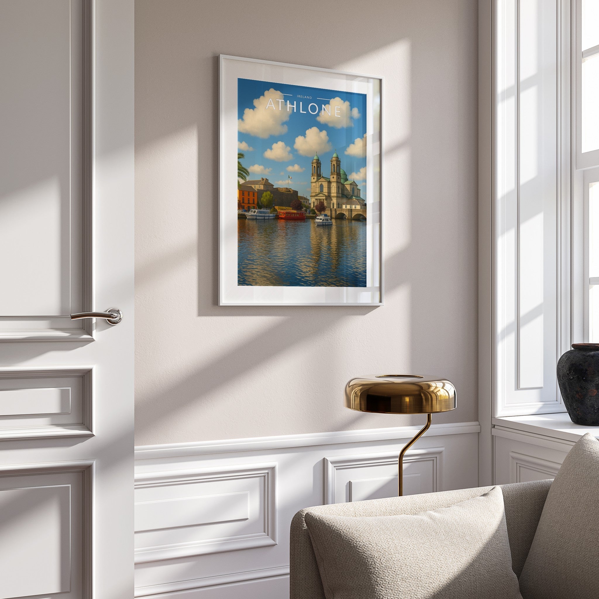 Athlone Travel Poster mounted in a white frame