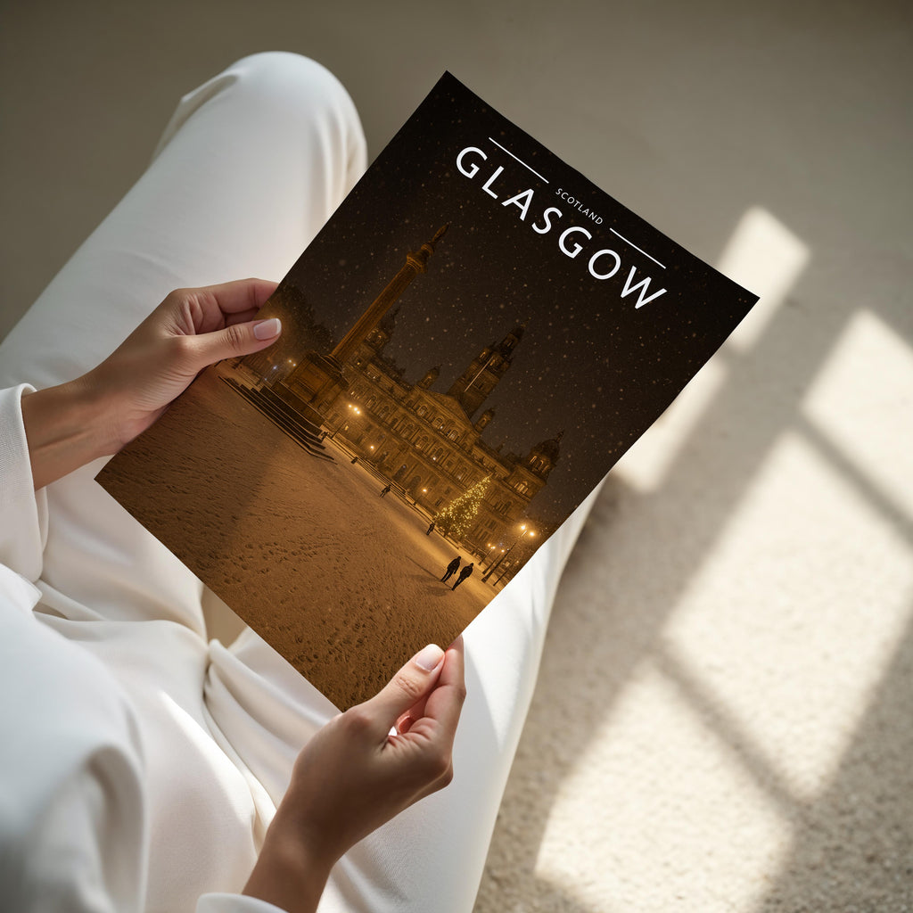 Glasgow Travel Poster - A4 print held in hand