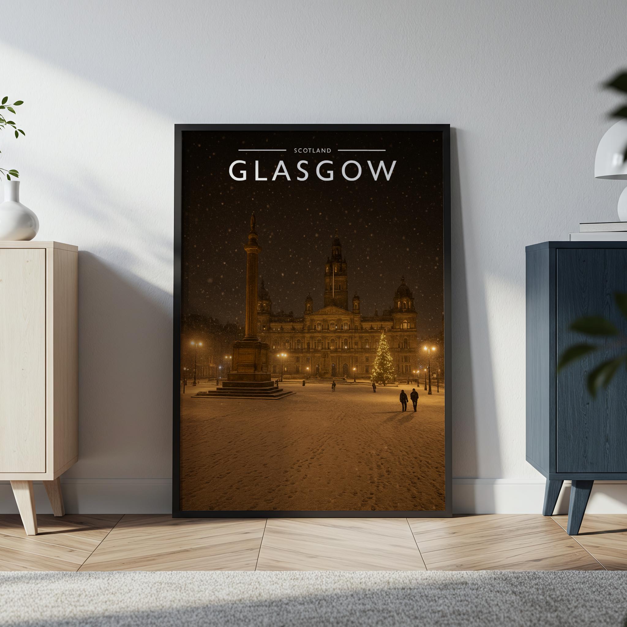 Glasgow Travel Poster in a black frame
