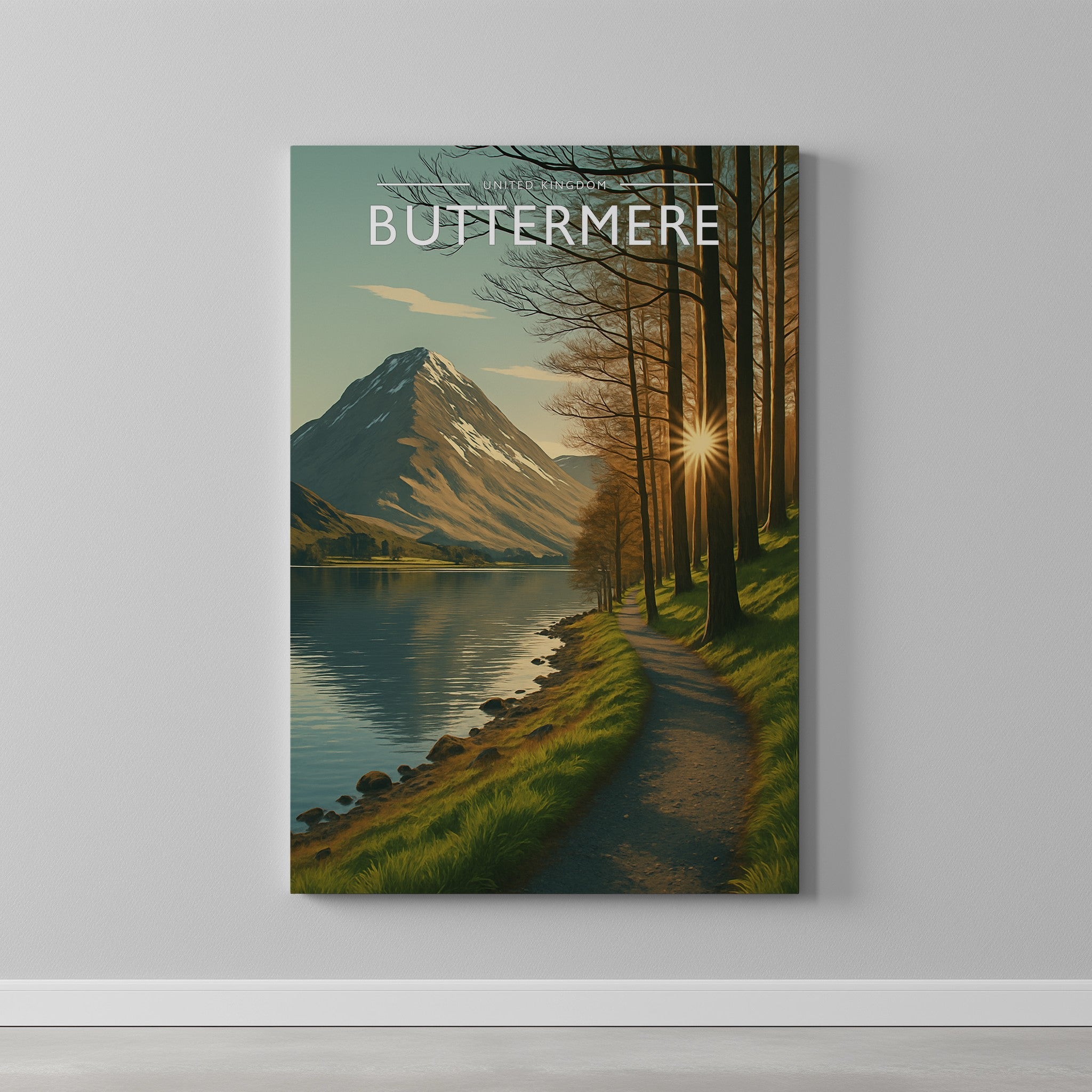Buttermere #2 Travel Poster as a gallery-wrapped canvas on a plain wall