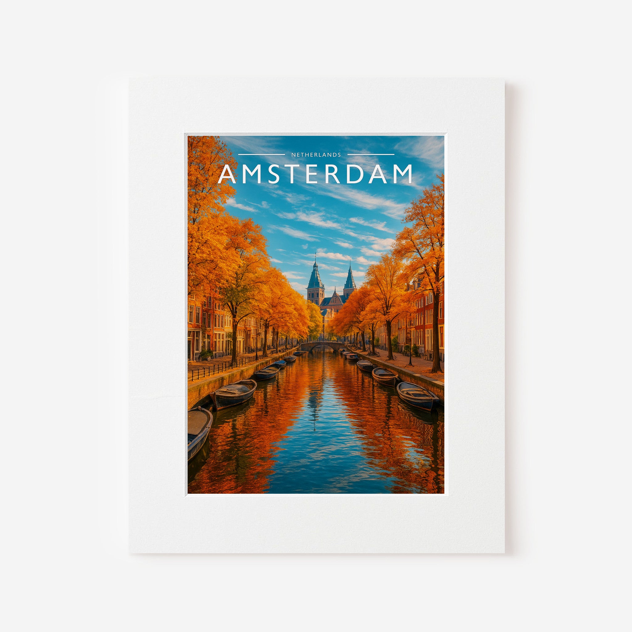 Amsterdam Travel Poster in a white mount