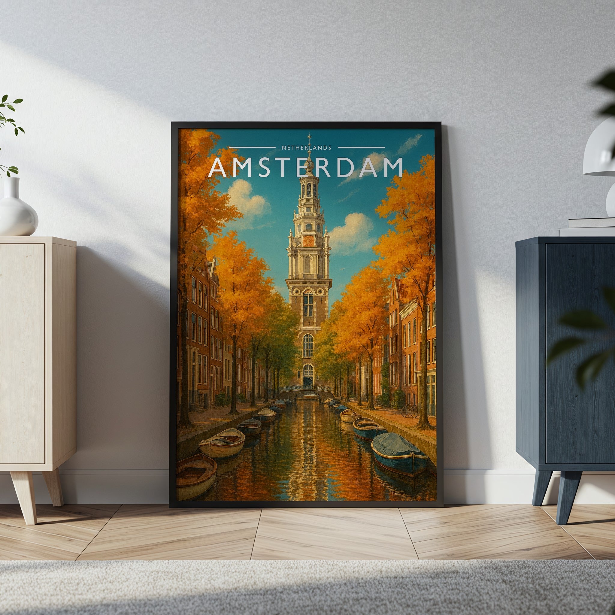 Amsterdam #2 Travel Poster in a black frame