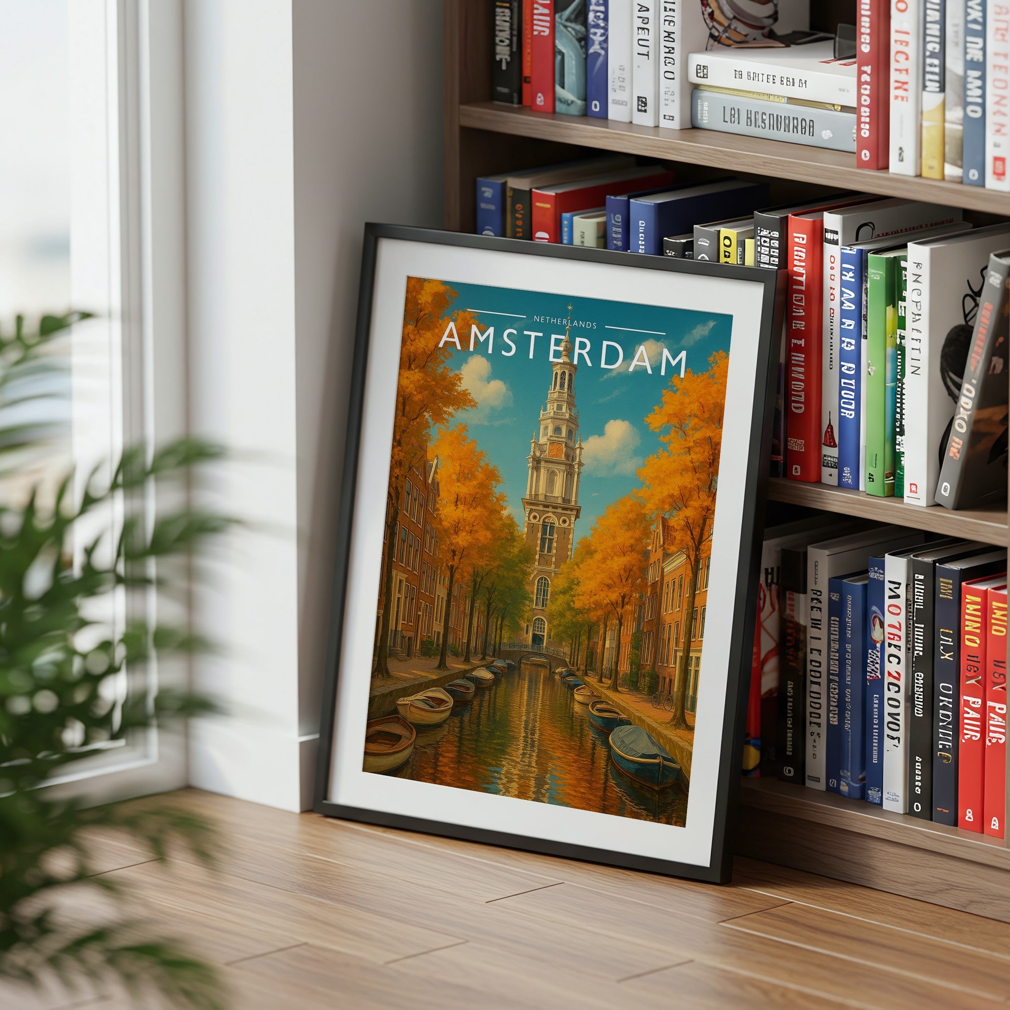 Amsterdam #2 Travel Poster mounted in a black frame