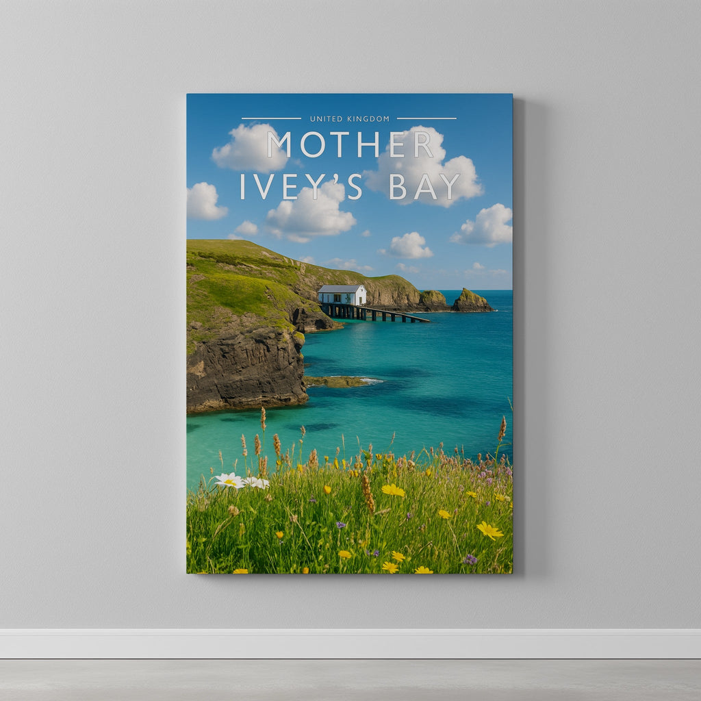 Mother Ivey’s Bay Travel Poster as a gallery-wrapped canvas on a plain wall