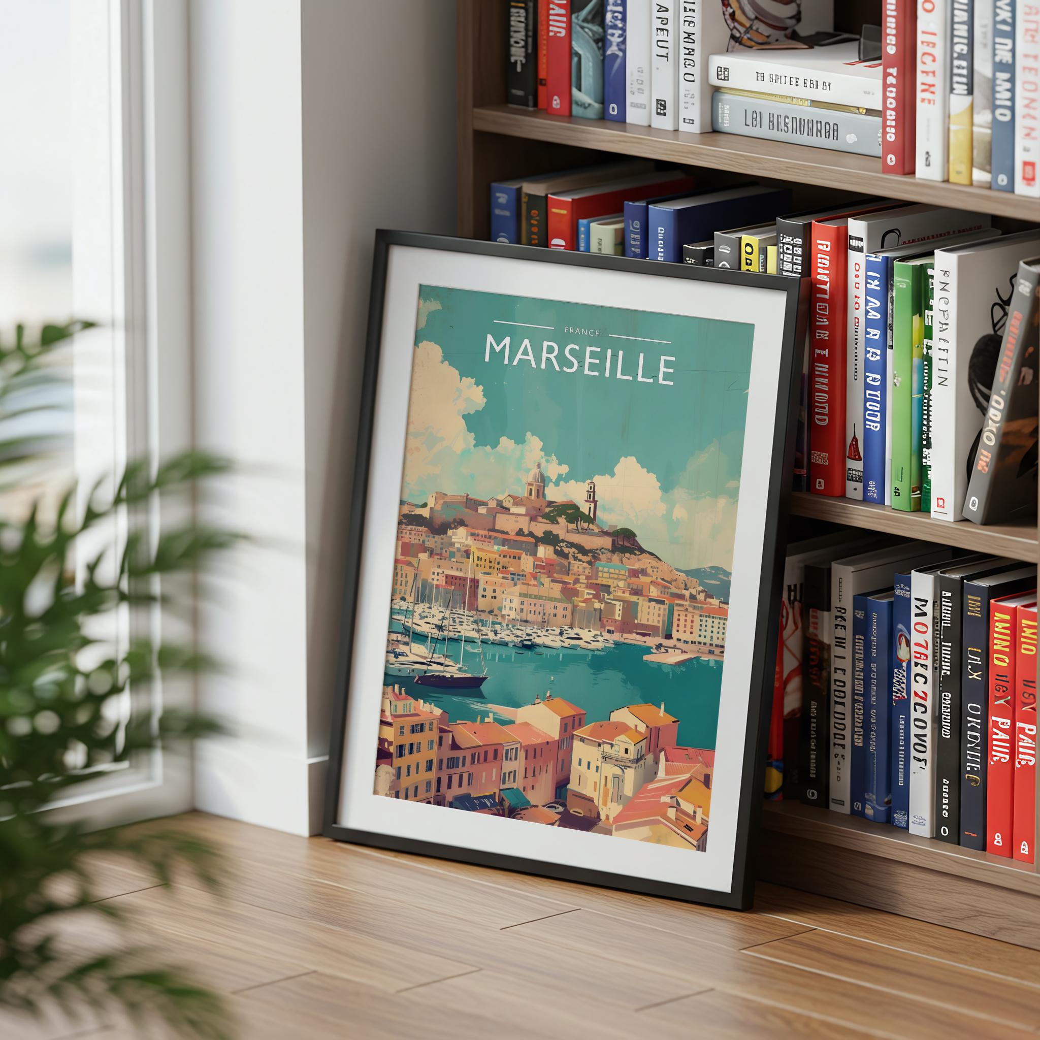 Marseille Travel Poster mounted in a black frame