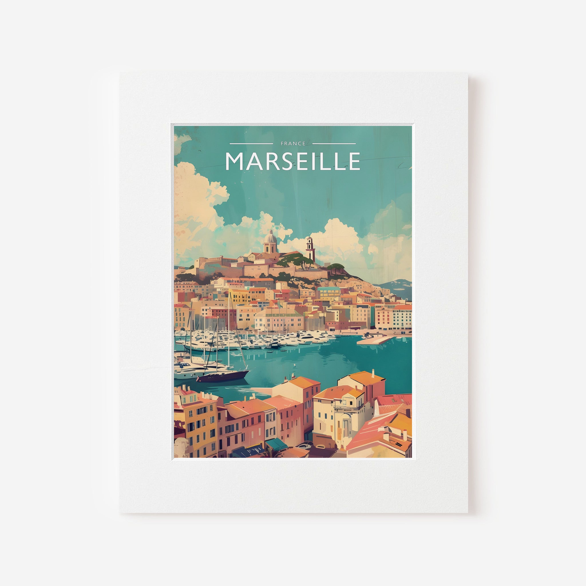 Marseille Travel Poster in a white mount