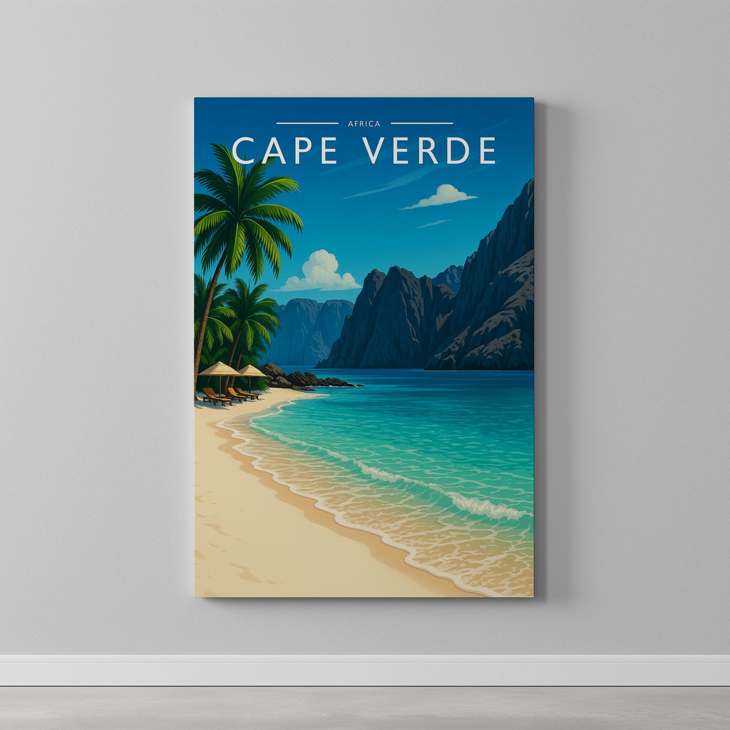 Cape Verde Travel Poster as a gallery-wrapped canvas on a plain wall