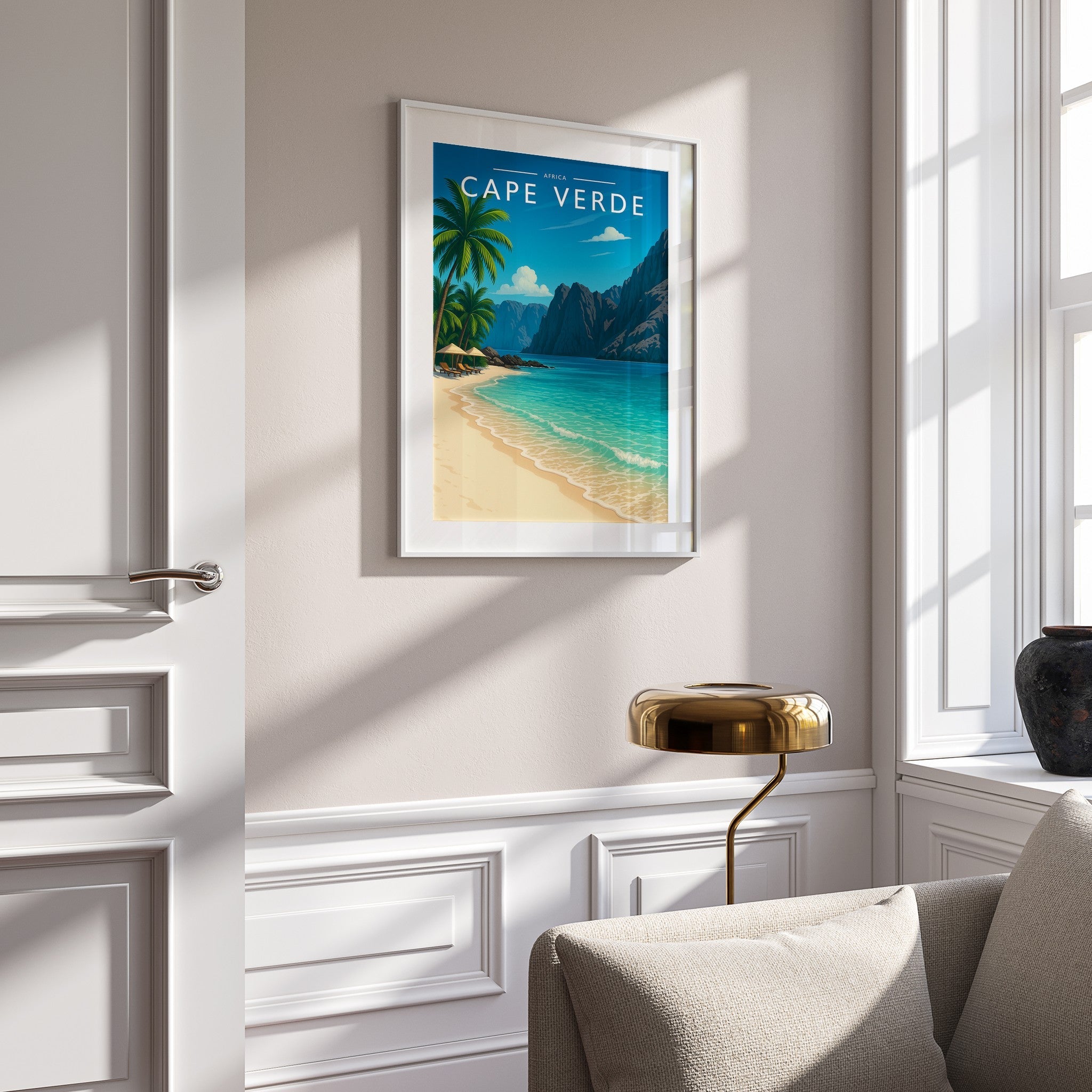 Cape Verde Travel Poster mounted in a white frame