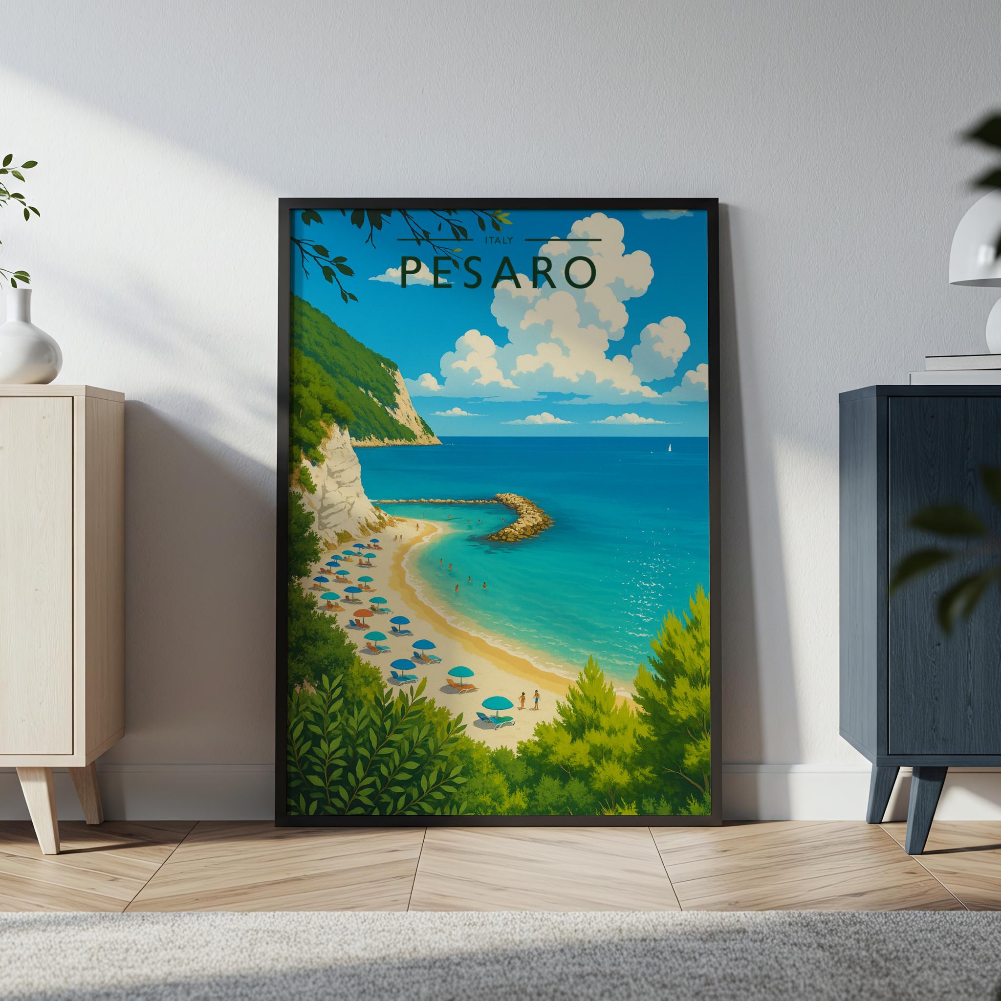 Pesaro Travel Poster in a black frame