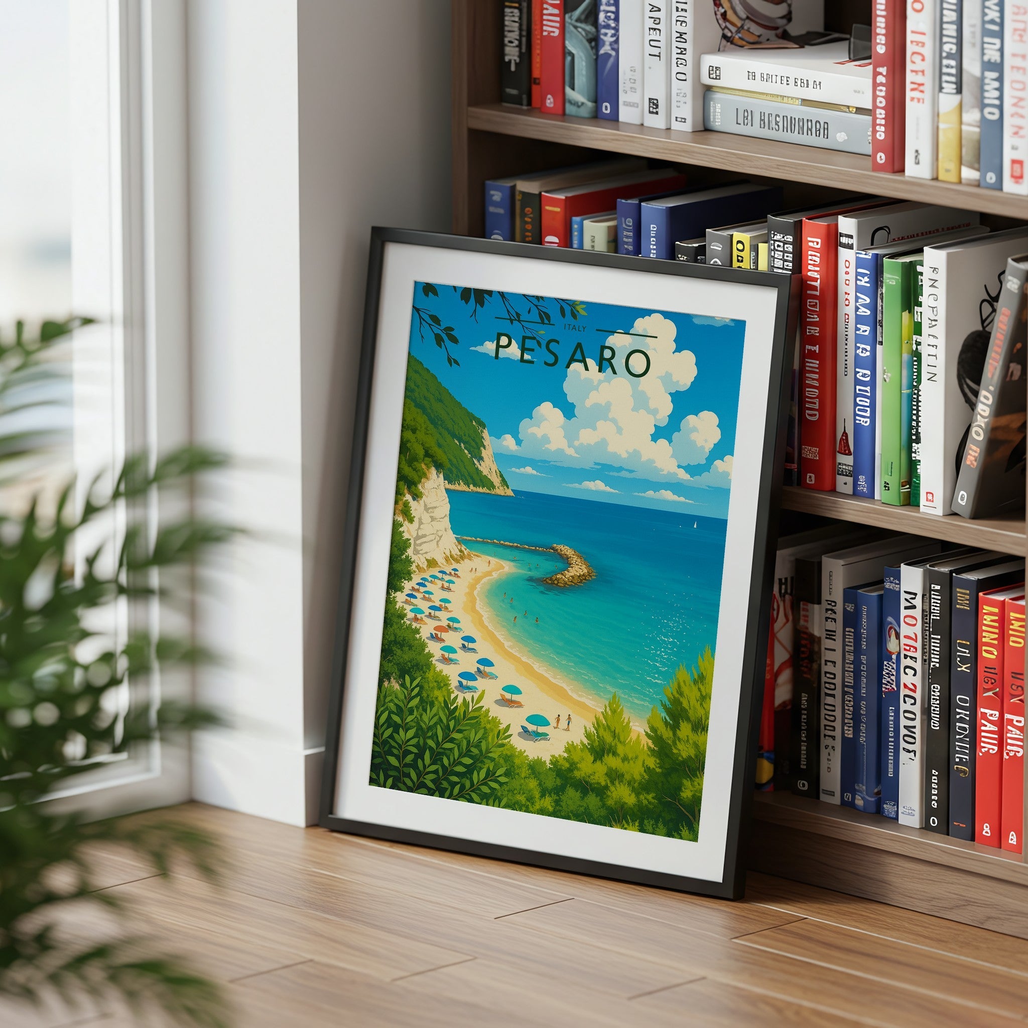Pesaro Travel Poster mounted in a black frame