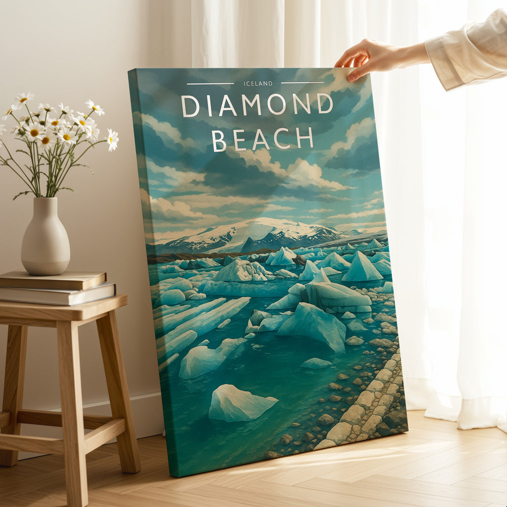Diamond Beach Travel Poster as a gallery-wrapped canvas
