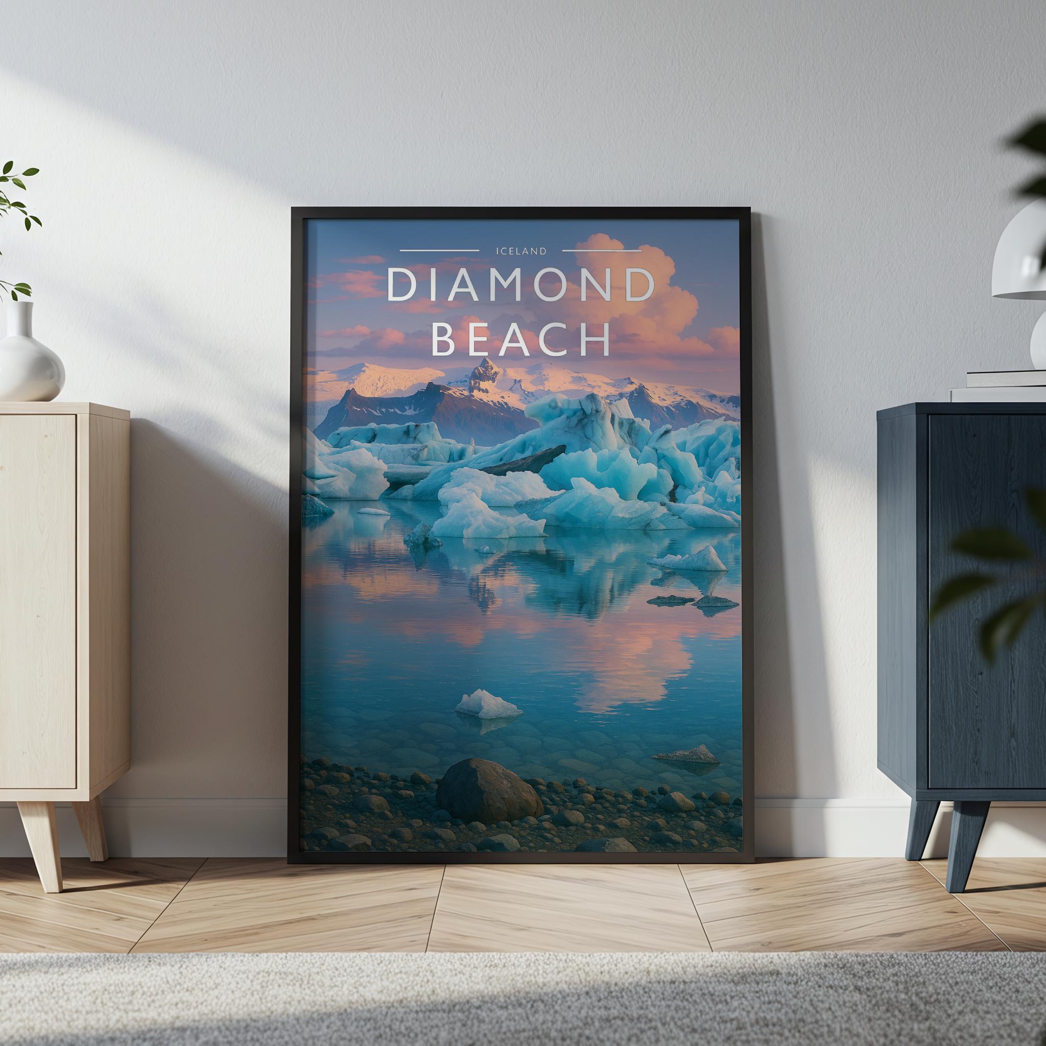Diamond Beach #2 Travel Poster in a black frame