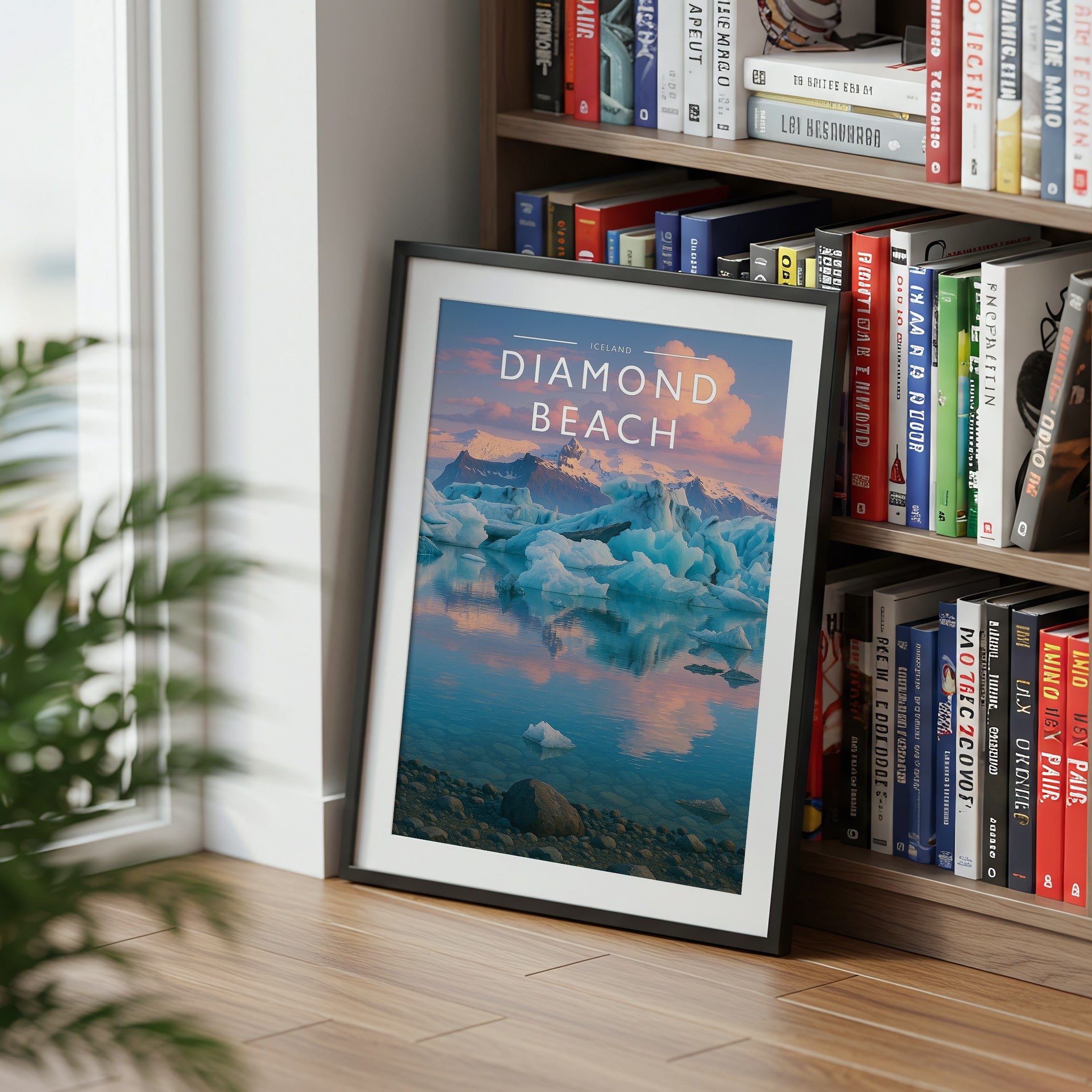 Diamond Beach #2 Travel Poster mounted in a black frame