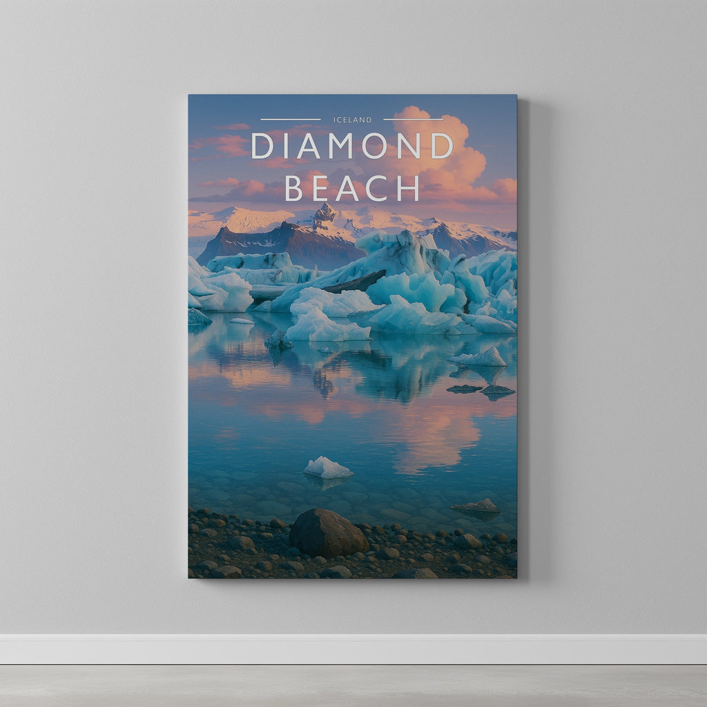 Diamond Beach #2 Travel Poster as a gallery-wrapped canvas on a plain wall