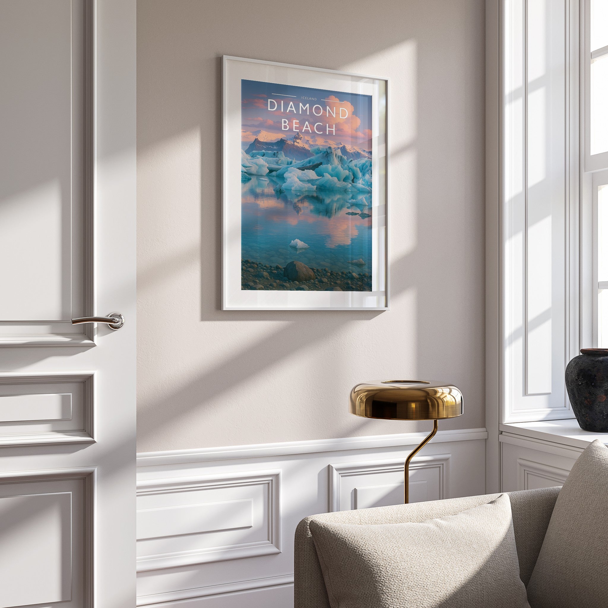 Diamond Beach #2 Travel Poster mounted in a white frame