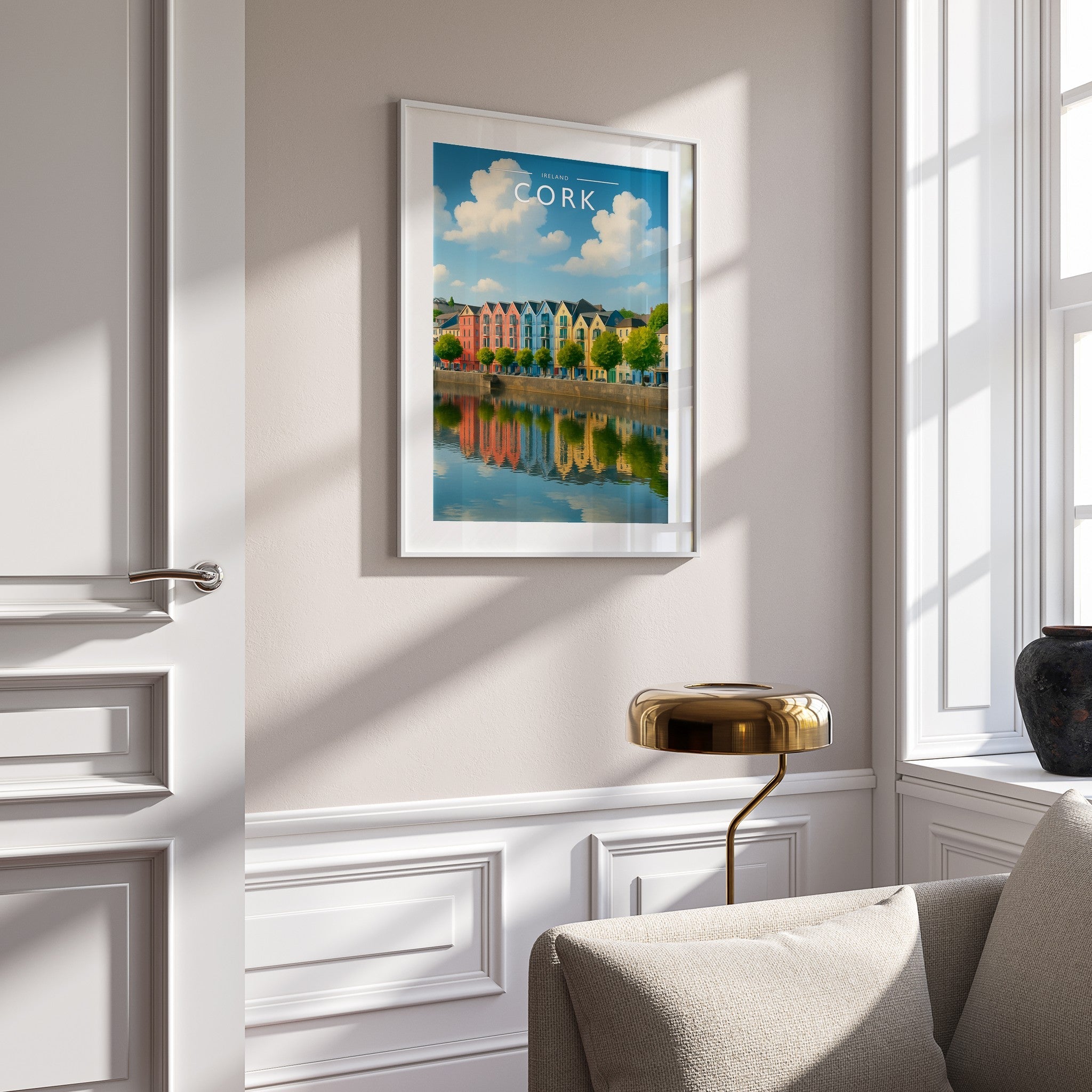 Cork Travel Poster mounted in a white frame