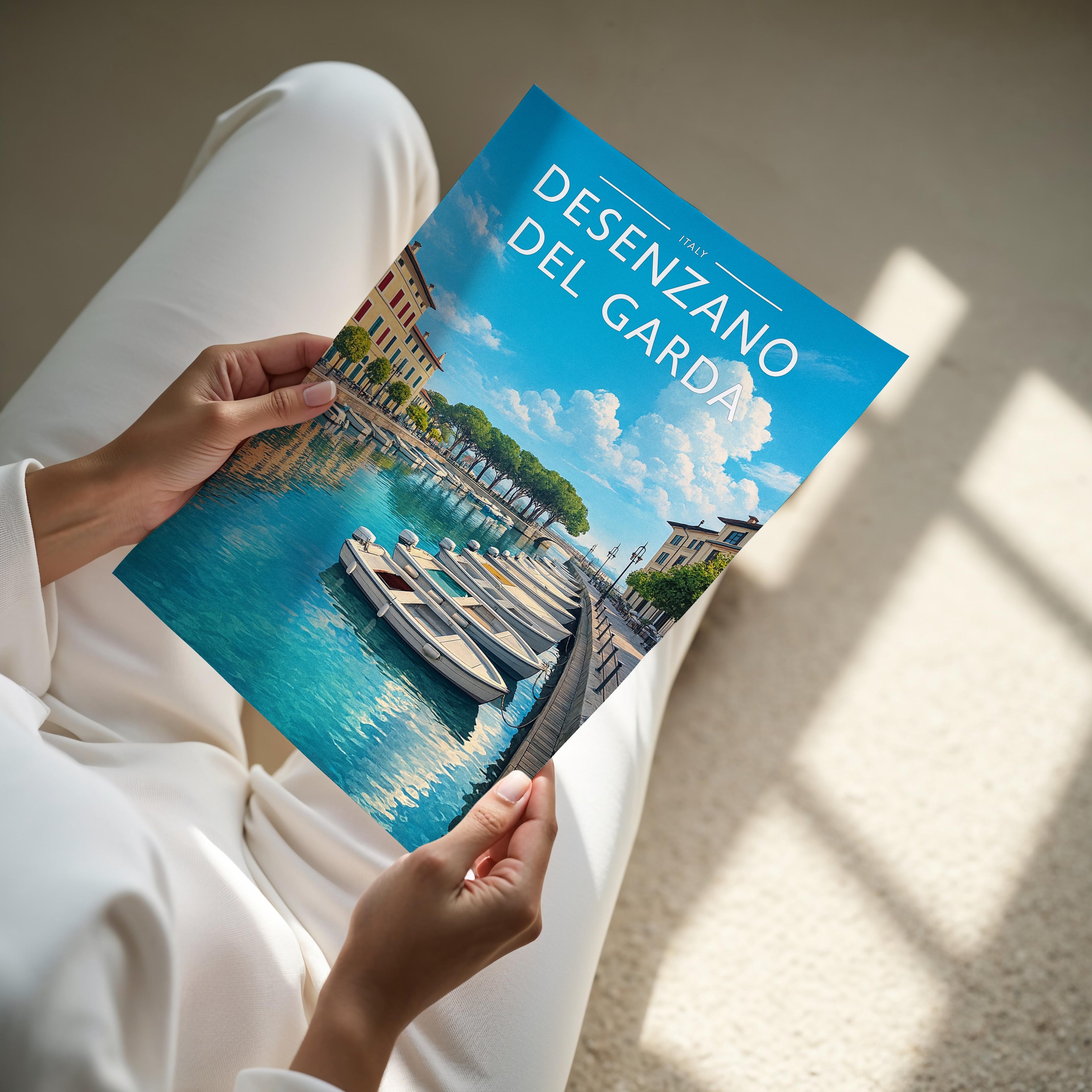 Desenzano del Garda Travel Poster - A4 print held in hand