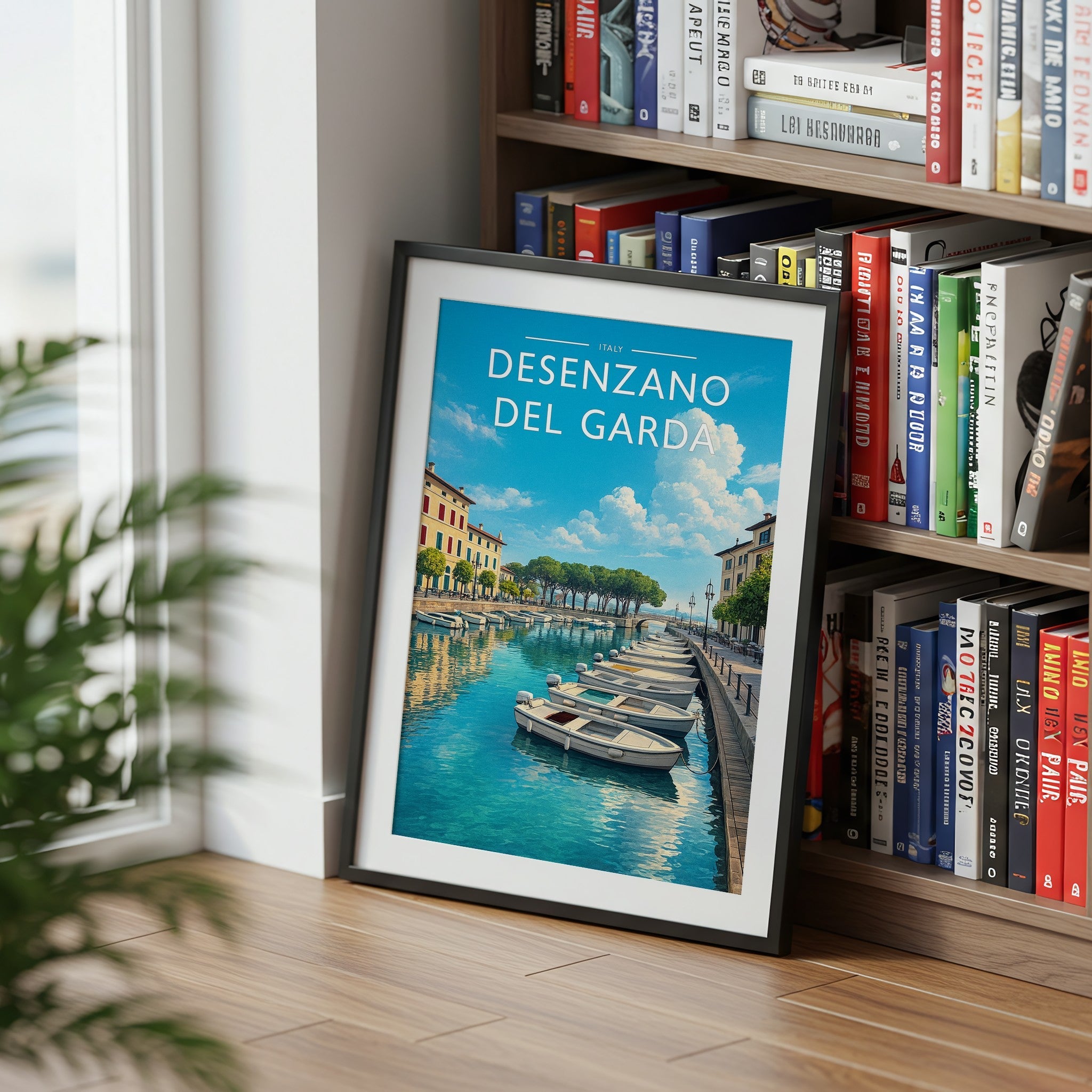 Desenzano del Garda Travel Poster mounted in a black frame