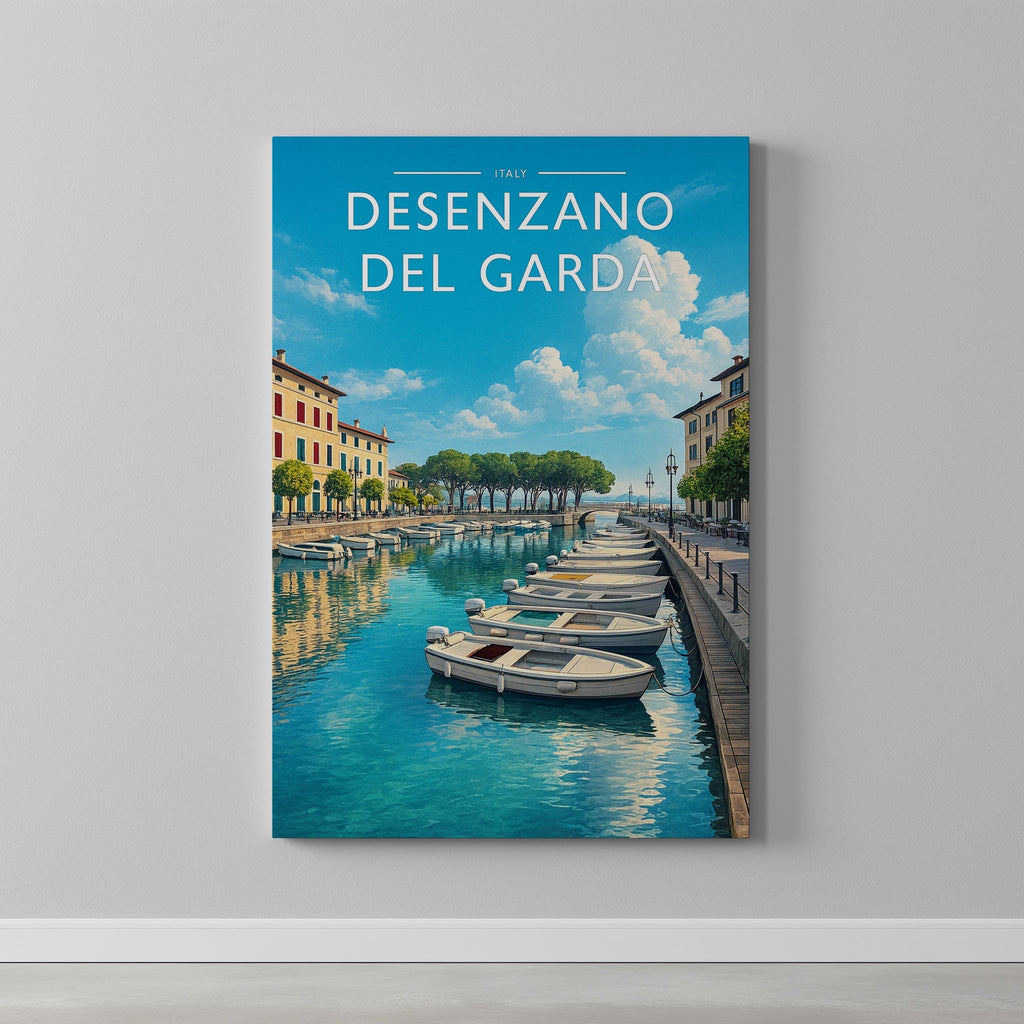 Desenzano del Garda Travel Poster as a gallery-wrapped canvas on a plain wall