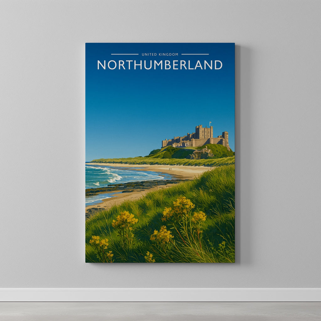 Northumberland Travel Poster as a gallery-wrapped canvas on a plain wall