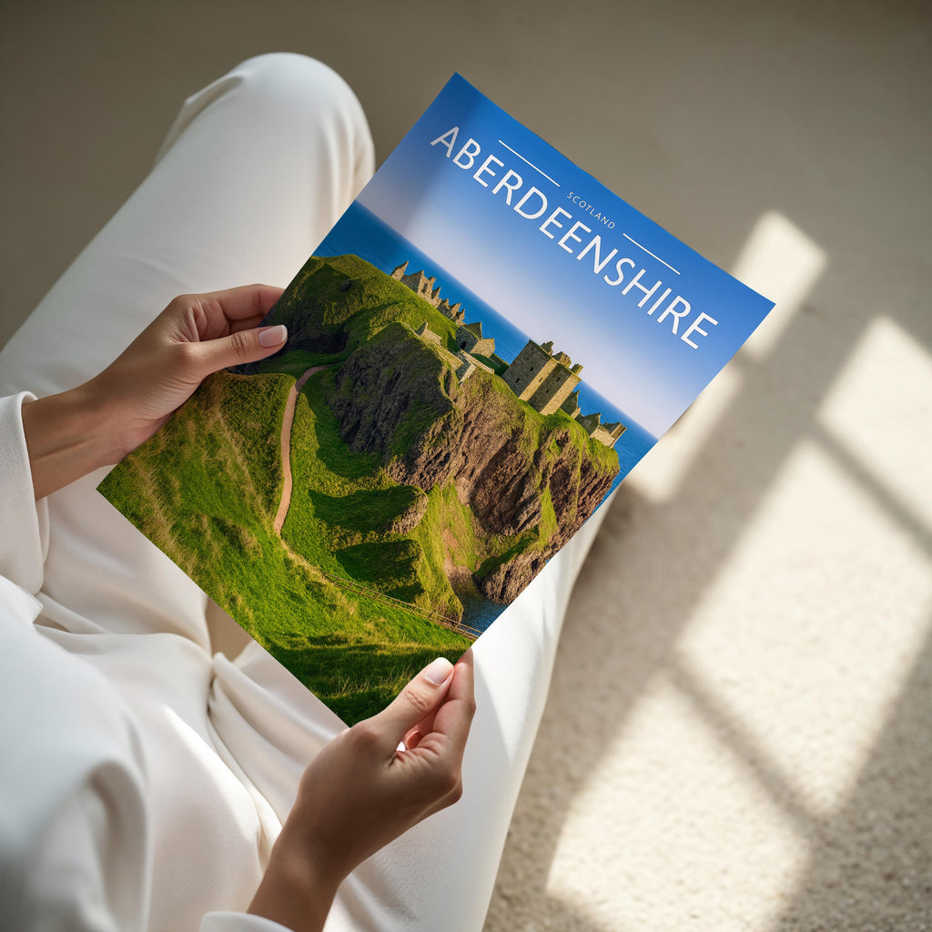 Aberdeenshire Travel Poster - A4 print held in hand