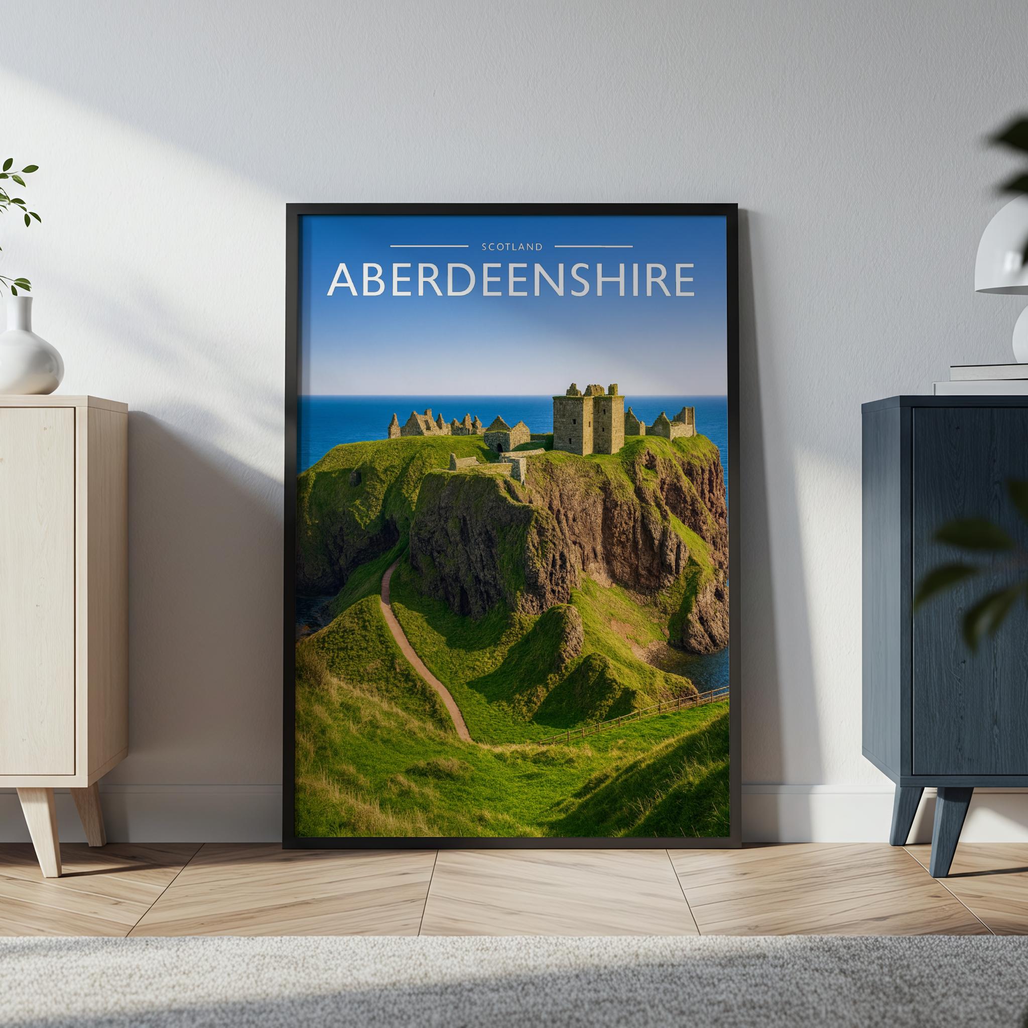 Aberdeenshire Travel Poster in a black frame