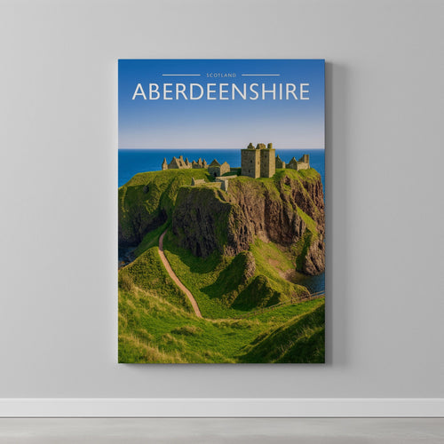 Aberdeenshire Travel Poster as a gallery-wrapped canvas on a plain wall