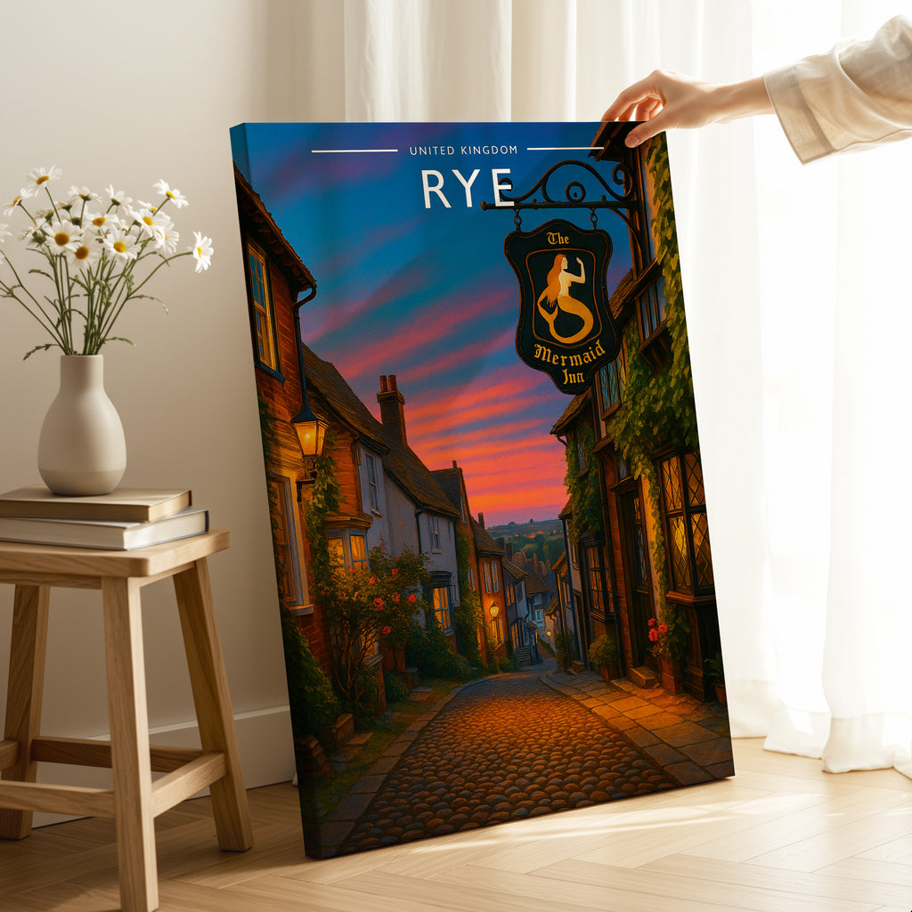 Rye Travel Poster as a gallery-wrapped canvas