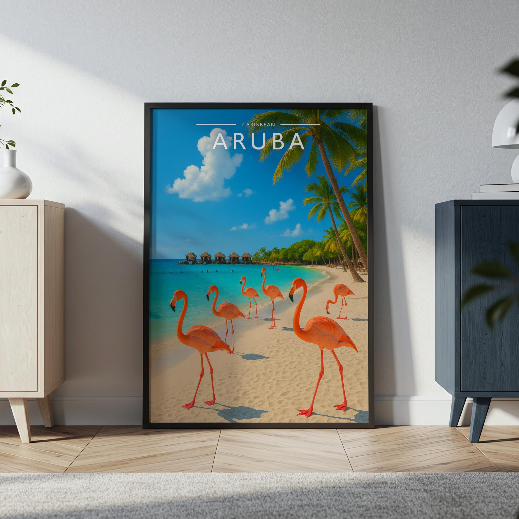 Aruba Travel Poster in a black frame